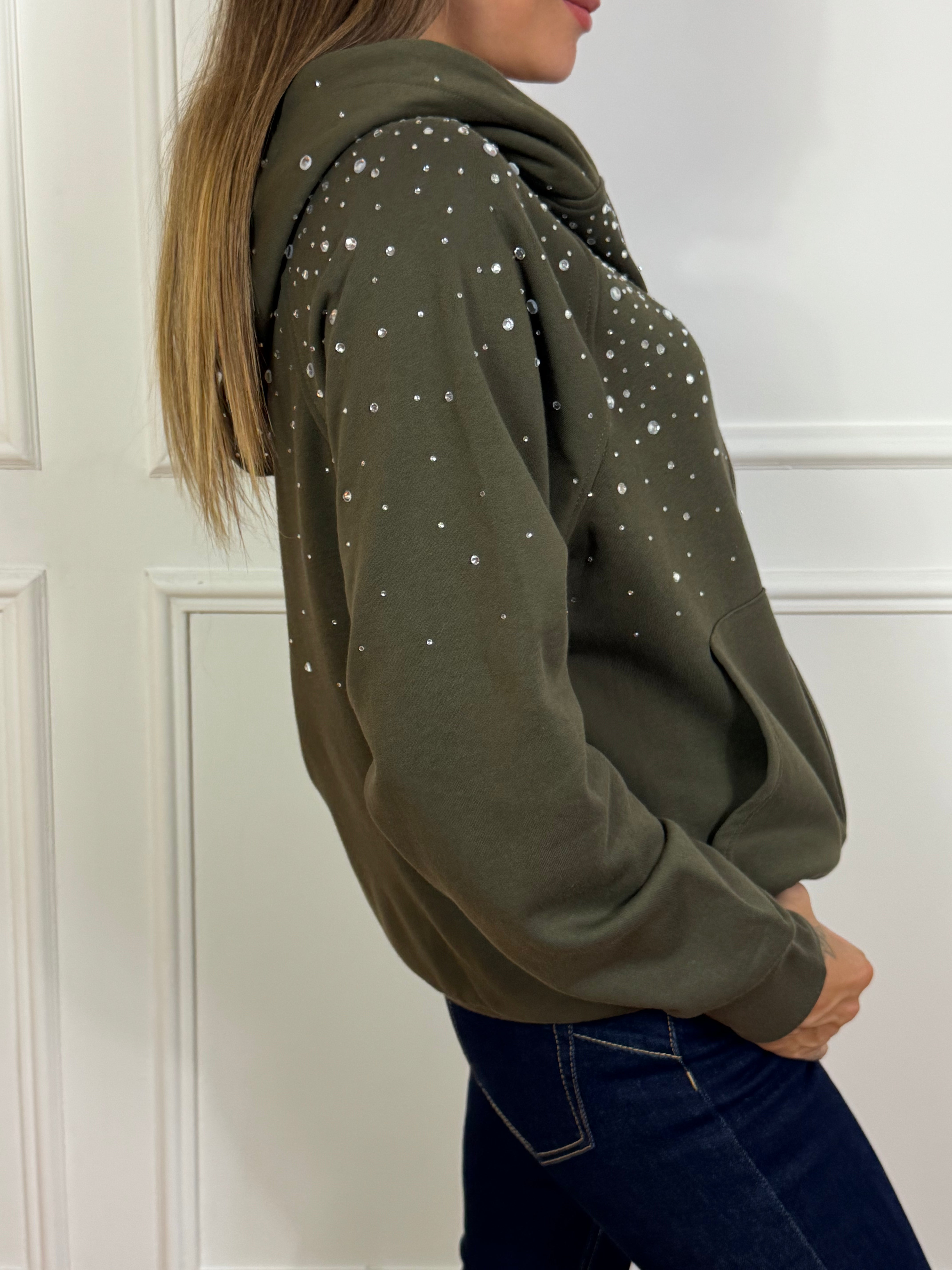 Felpa garzata con cappuccio Victoria ILMH e STRASS