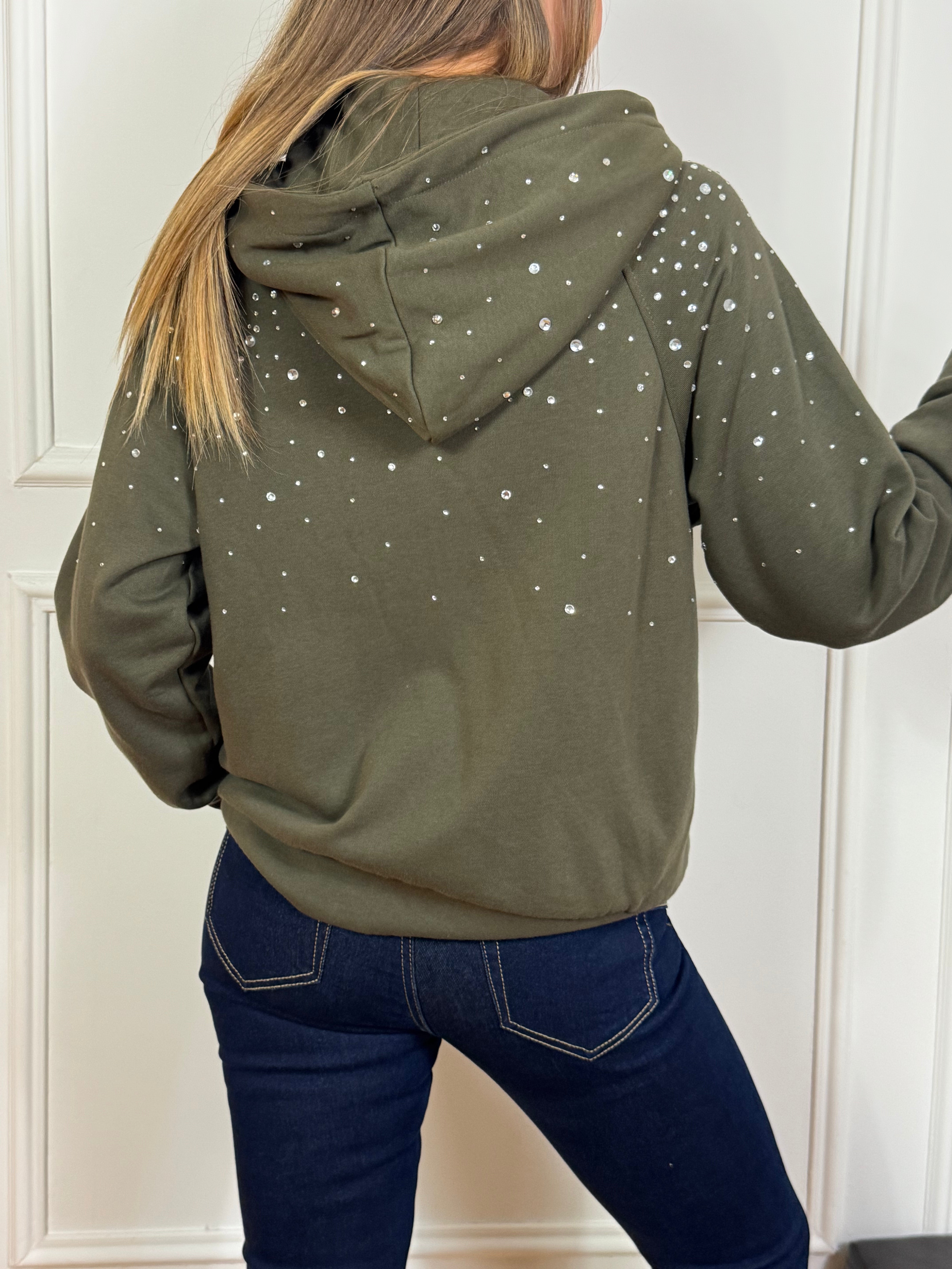 Felpa garzata con cappuccio Victoria ILMH e STRASS