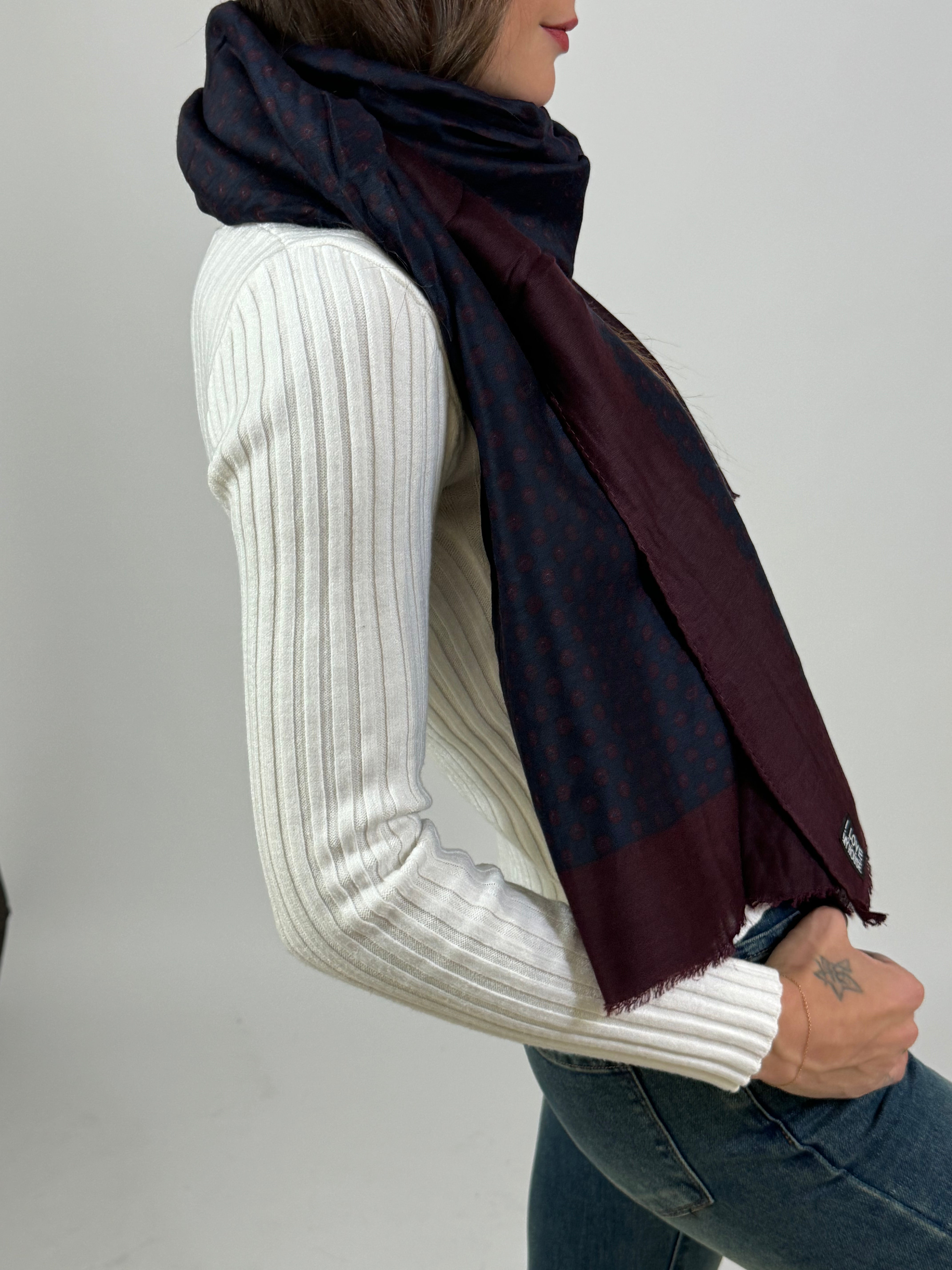 Sciarpa sottile unisex blu e bordeaux a fantasia
