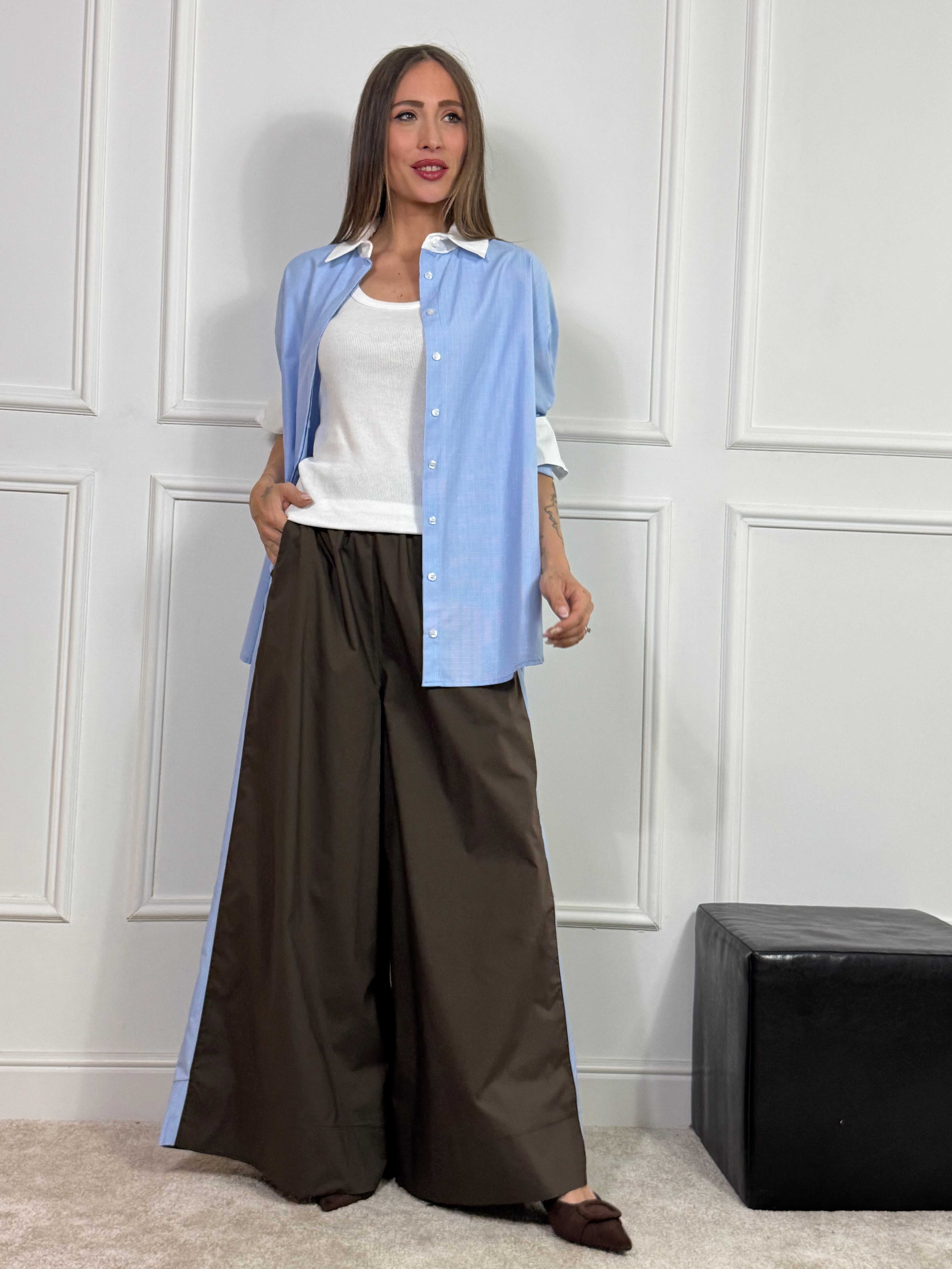 Camicia OVERSIZE Susy Mix COLLETTO E POLSINI A CONTRASTO