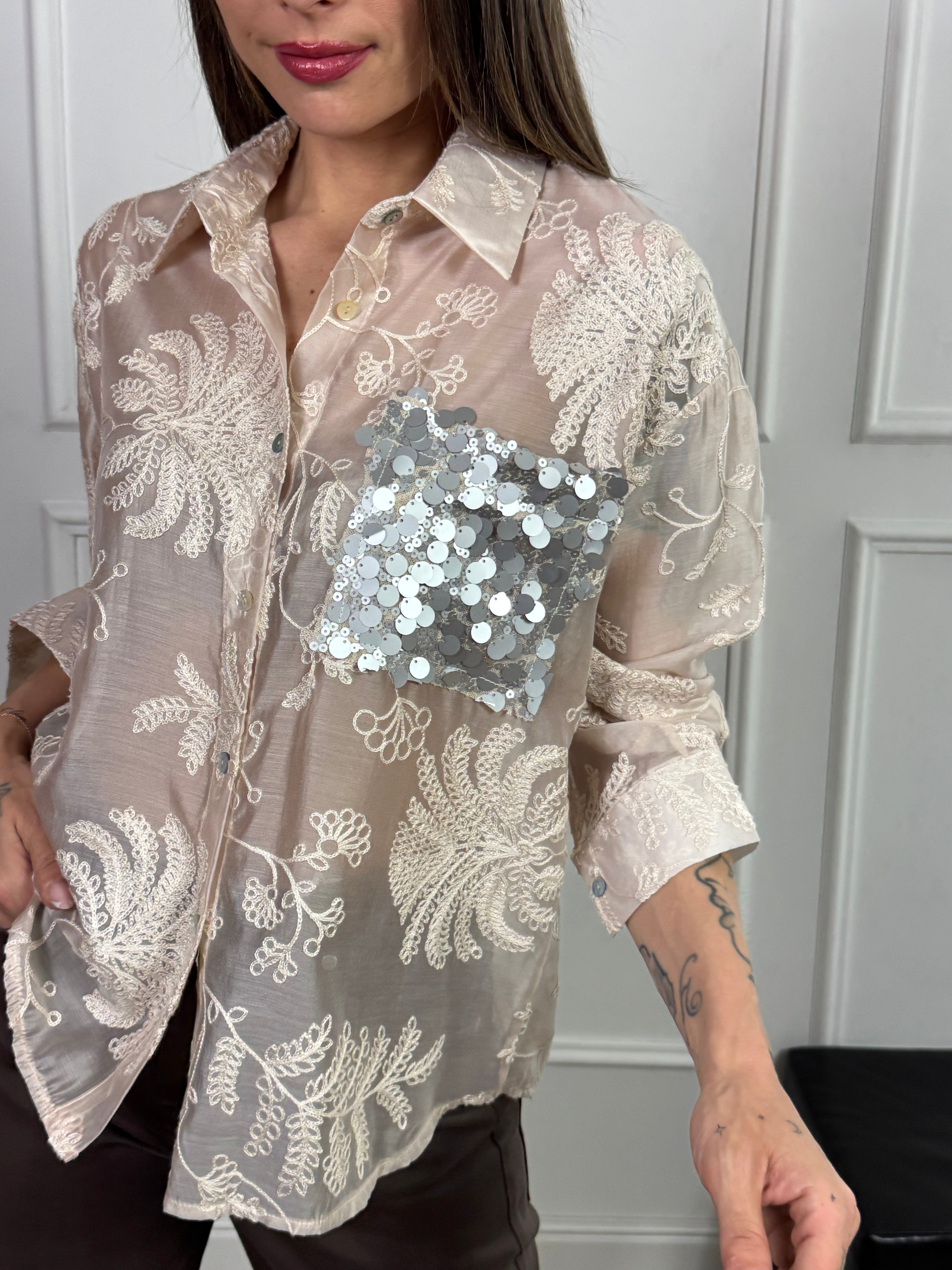 CAMICIA Susy Mix RICAMI E TASCHINO PAILLETTES