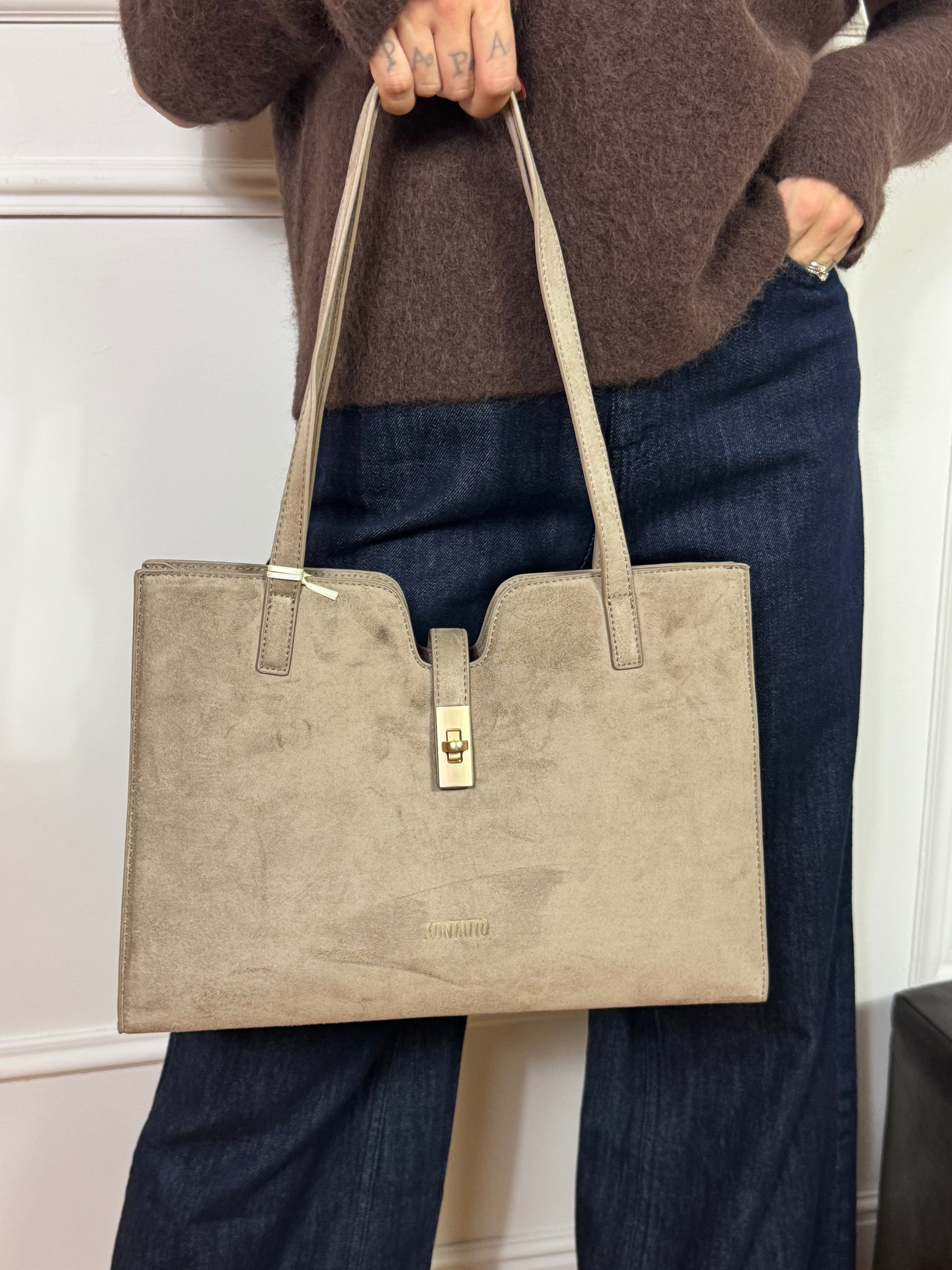 Borsa scamosciata Kontatto SHOPPER 3 SCOMPARTI CON GANCETTO