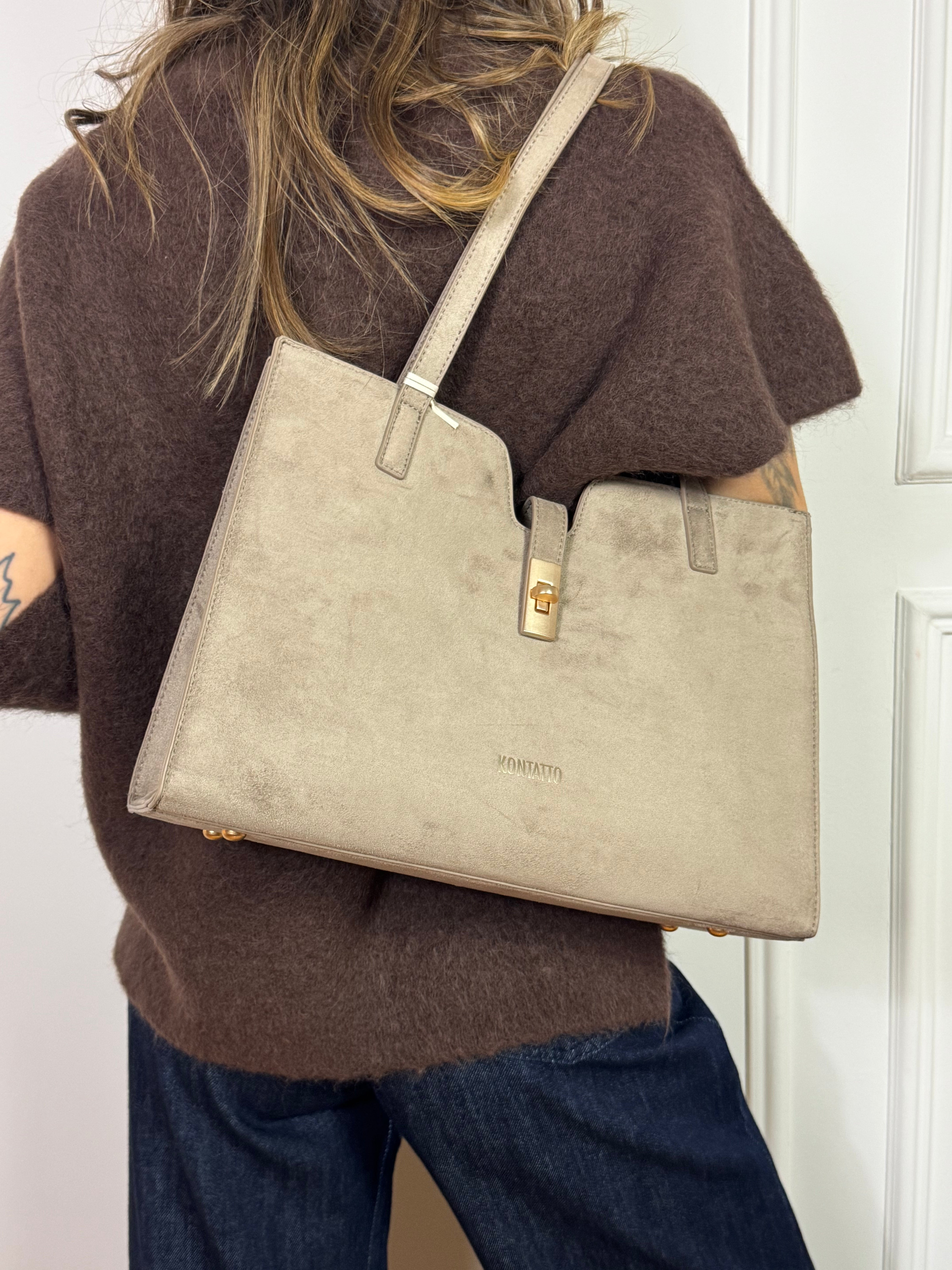 Borsa scamosciata Kontatto SHOPPER 3 SCOMPARTI CON GANCETTO