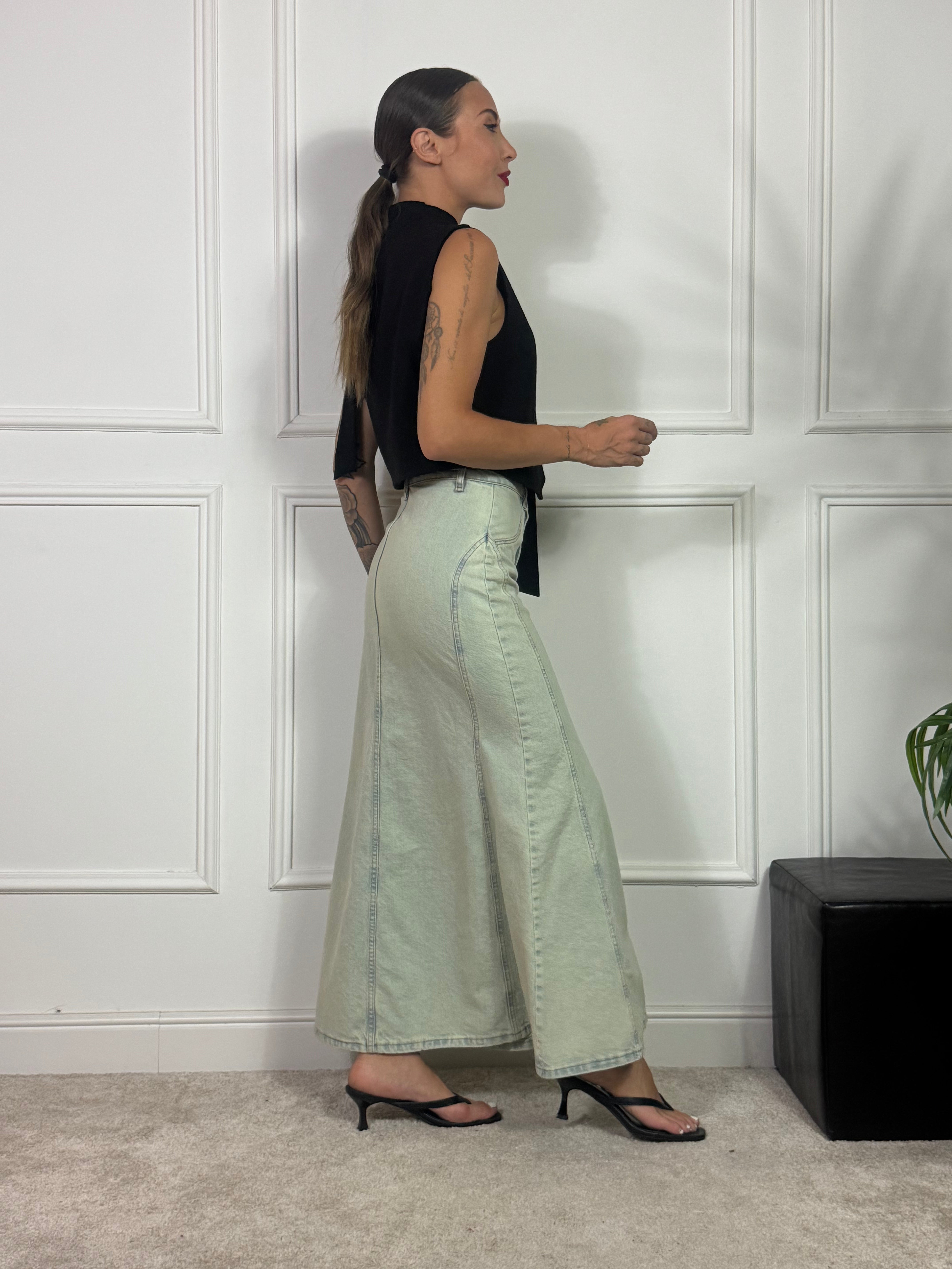 Gonna in jeans Susy Mix longuette sirena lavaggio chiaro sabbiato