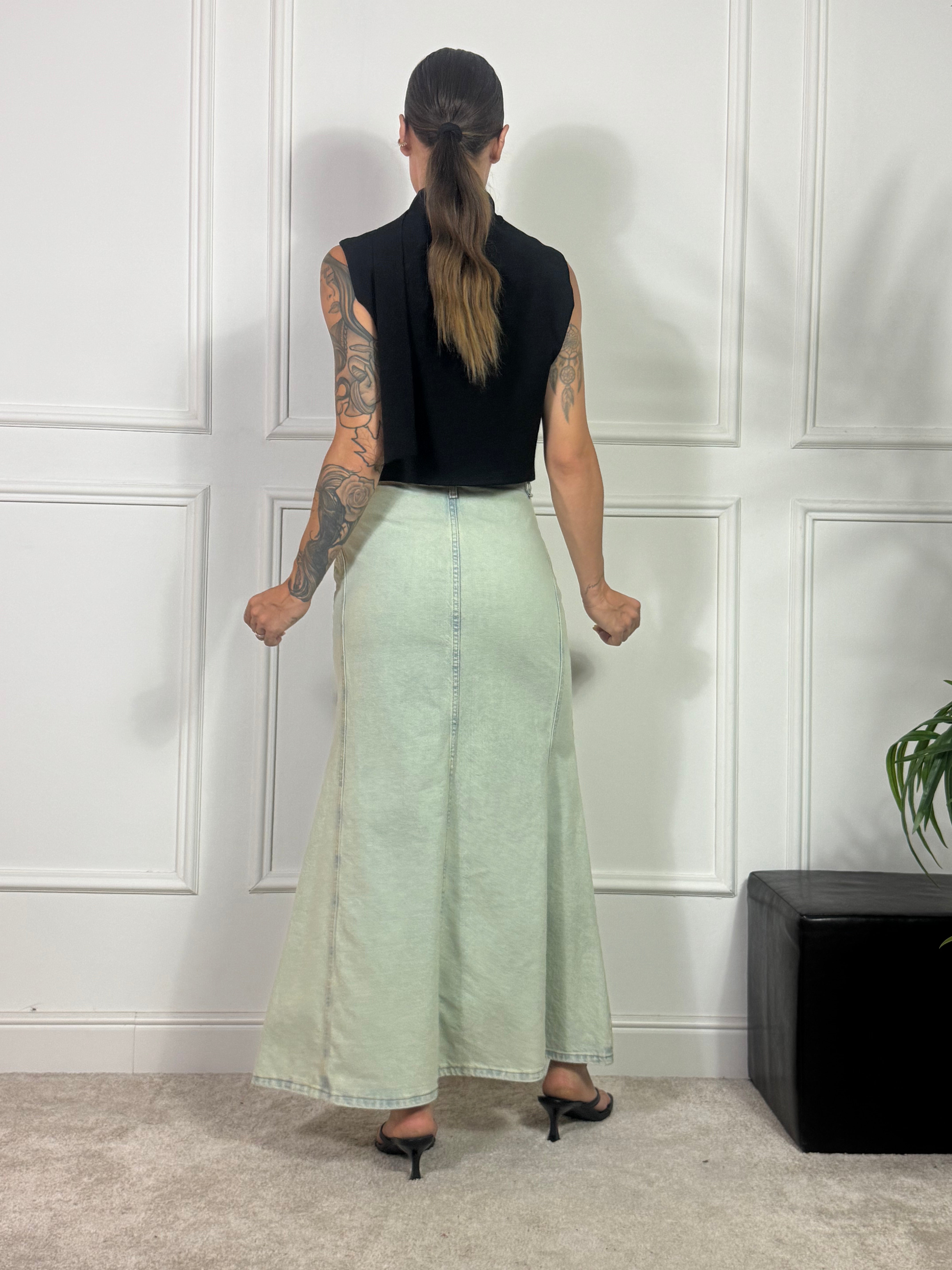 Gonna in jeans Susy Mix longuette sirena lavaggio chiaro sabbiato