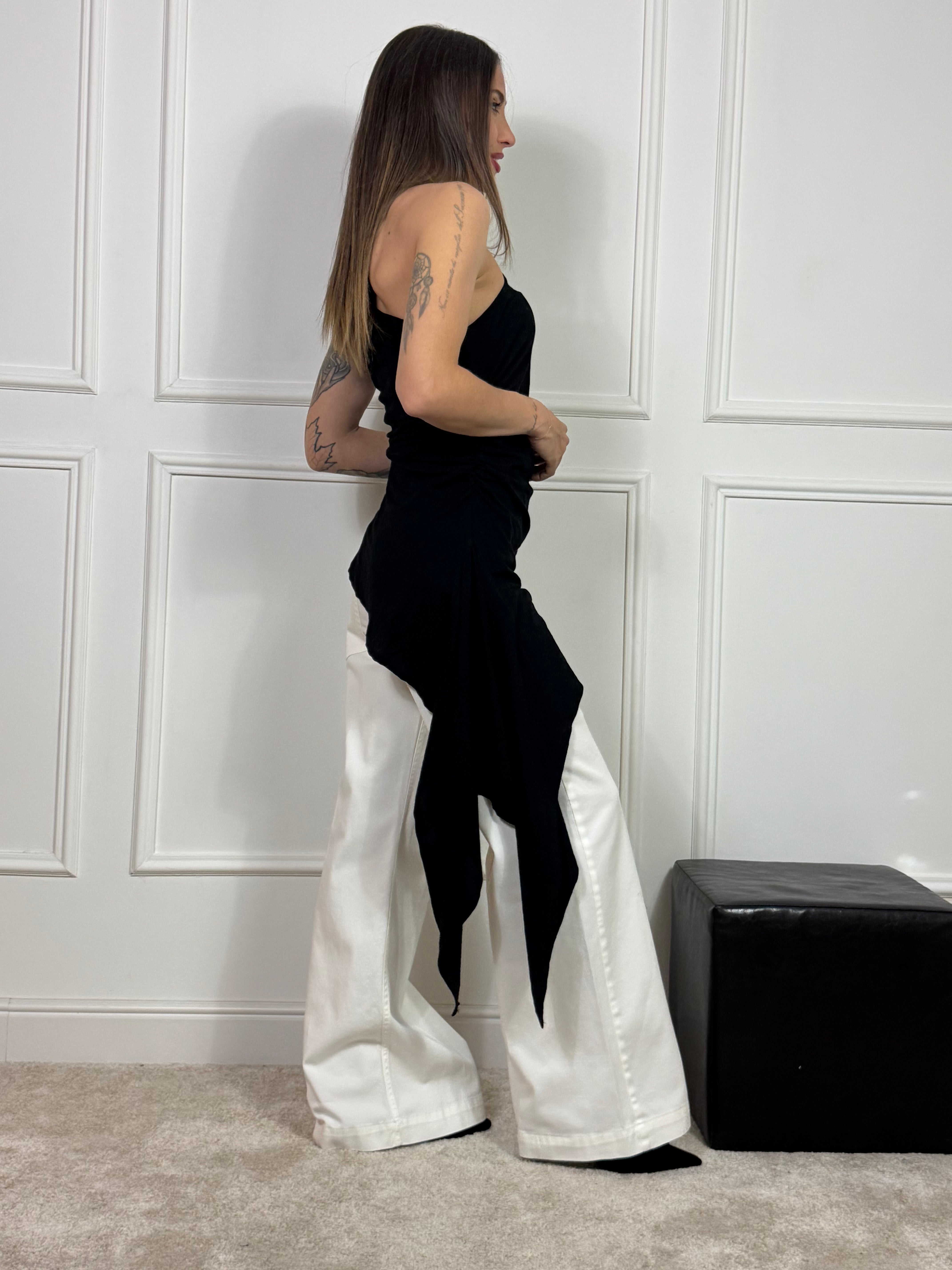 Top monospalla asimmetrico lungo doppia coda in cotone Susy Mix