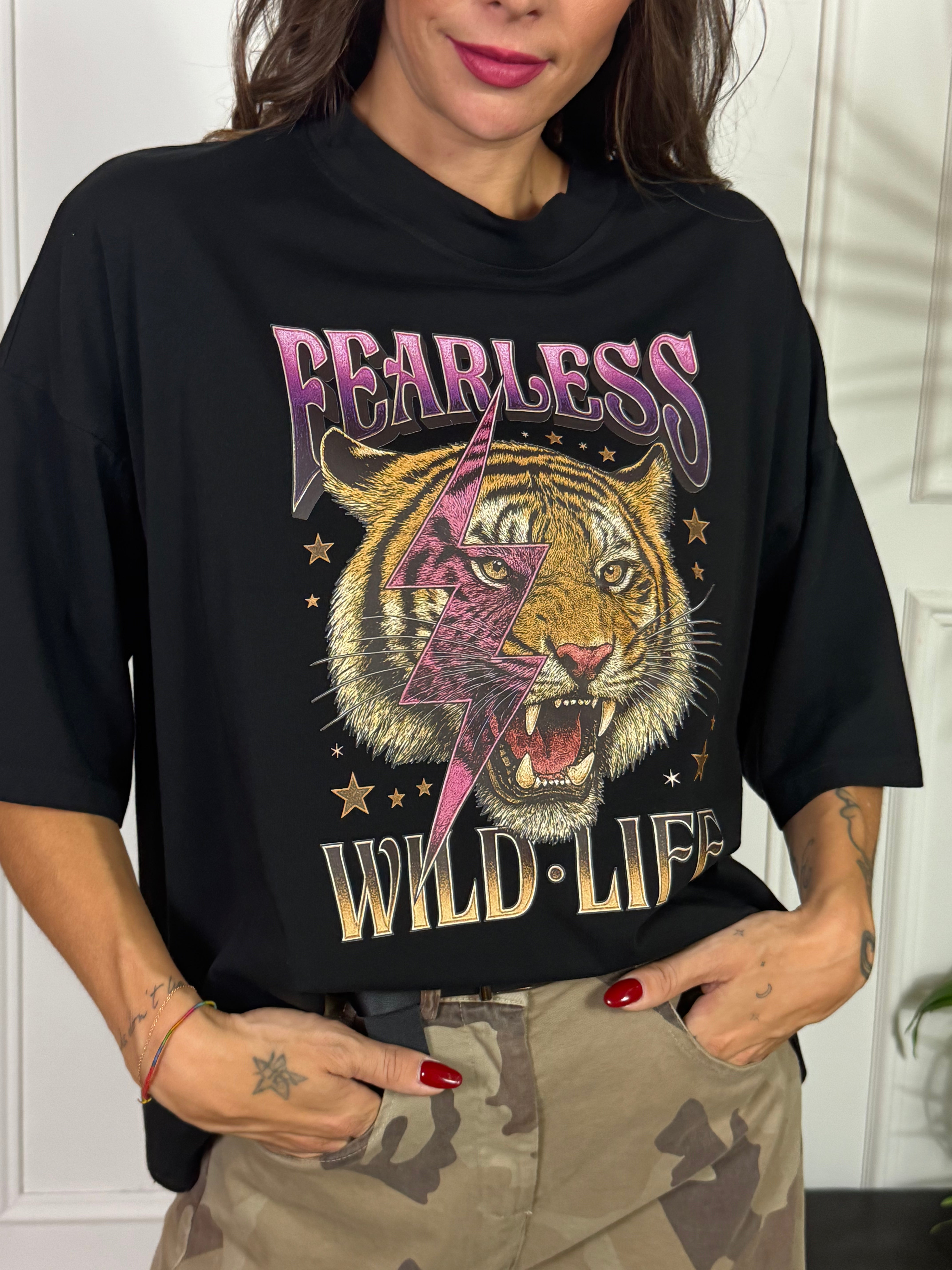 Maglia T-SHIRT OVERSIZE Susy Mix TIGRE FULMINE