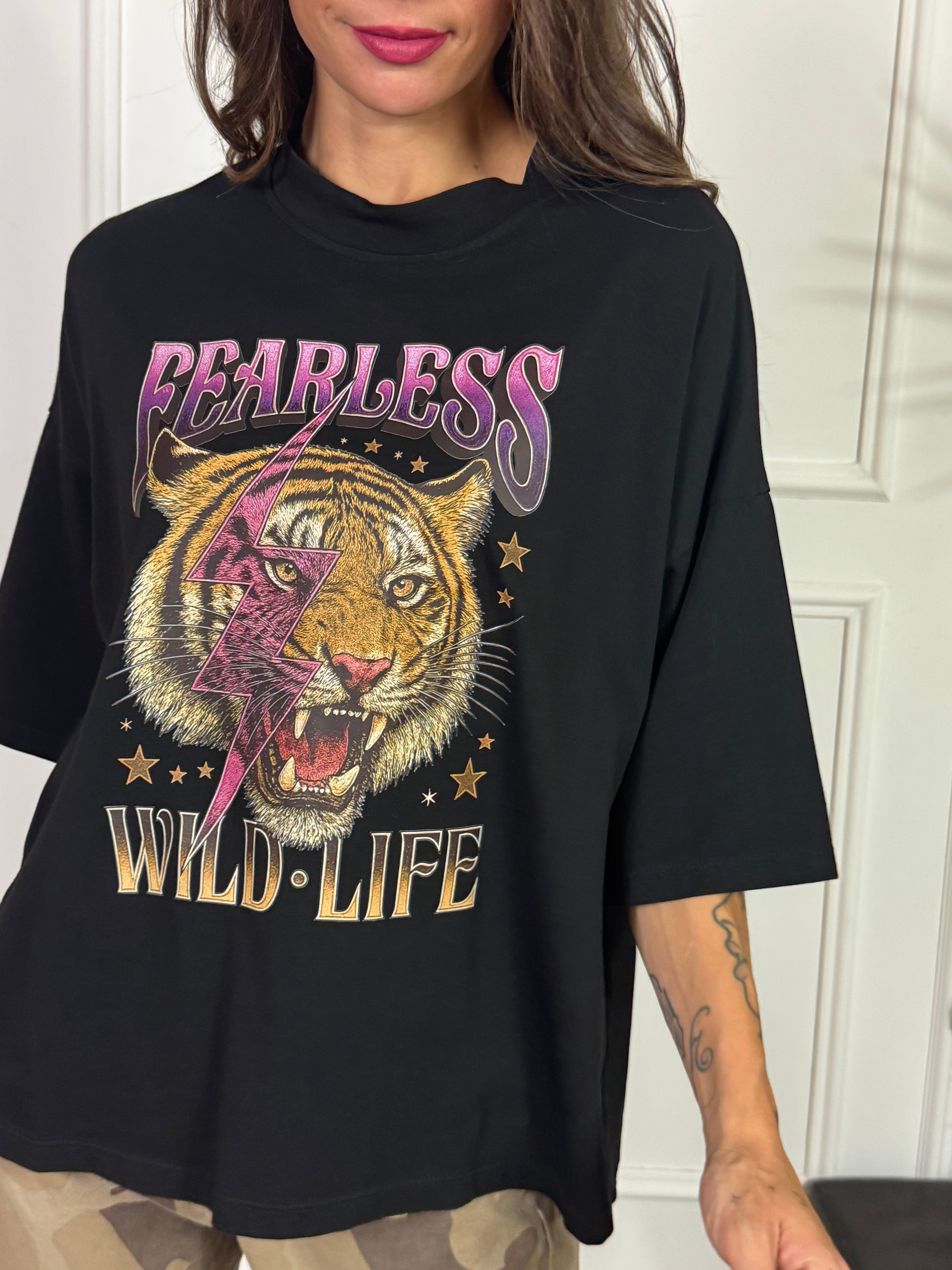 Maglia T-SHIRT OVERSIZE Susy Mix TIGRE FULMINE