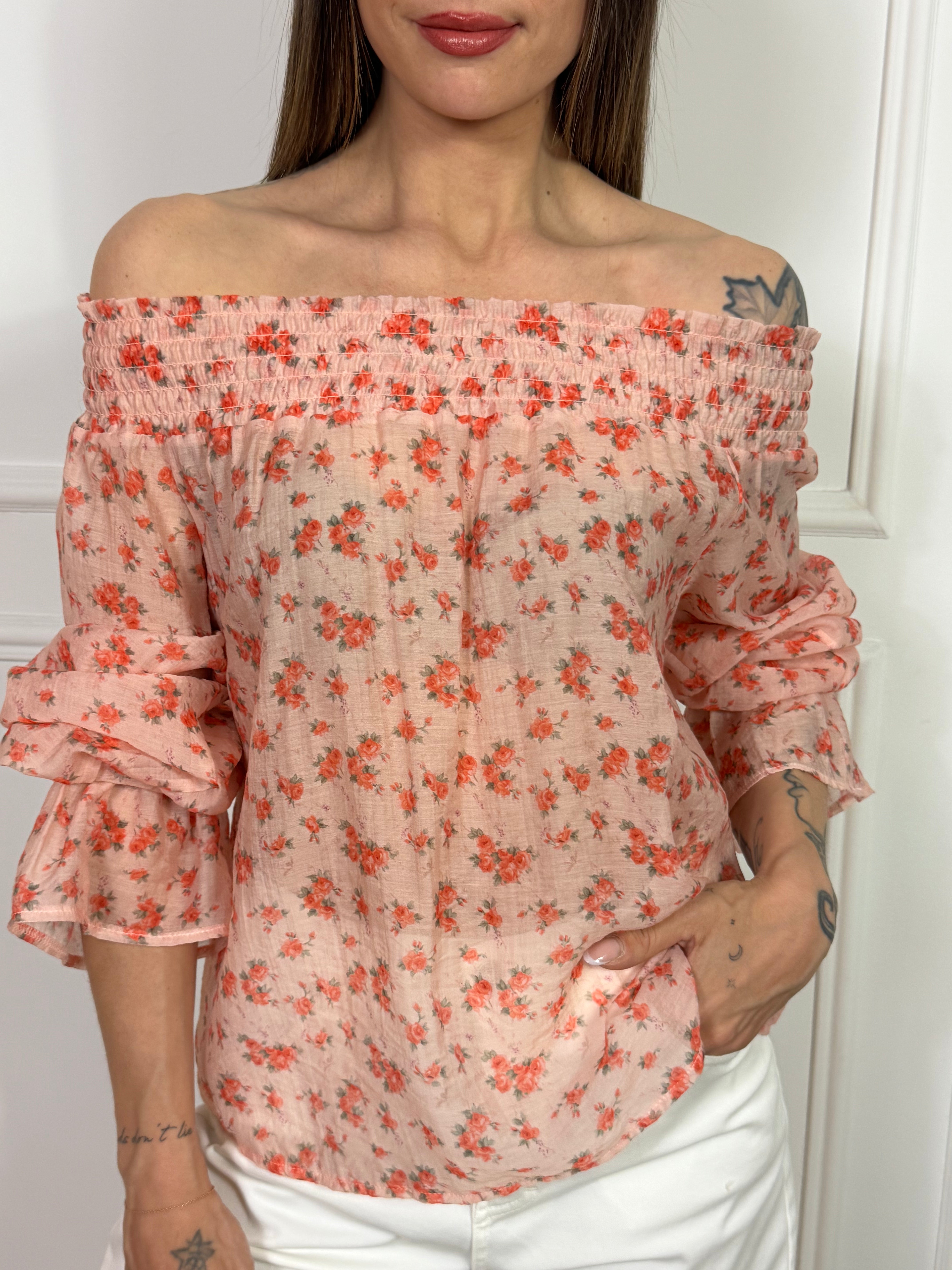 Blusa Susy Mix scollo shiffer fantasia fiorellini