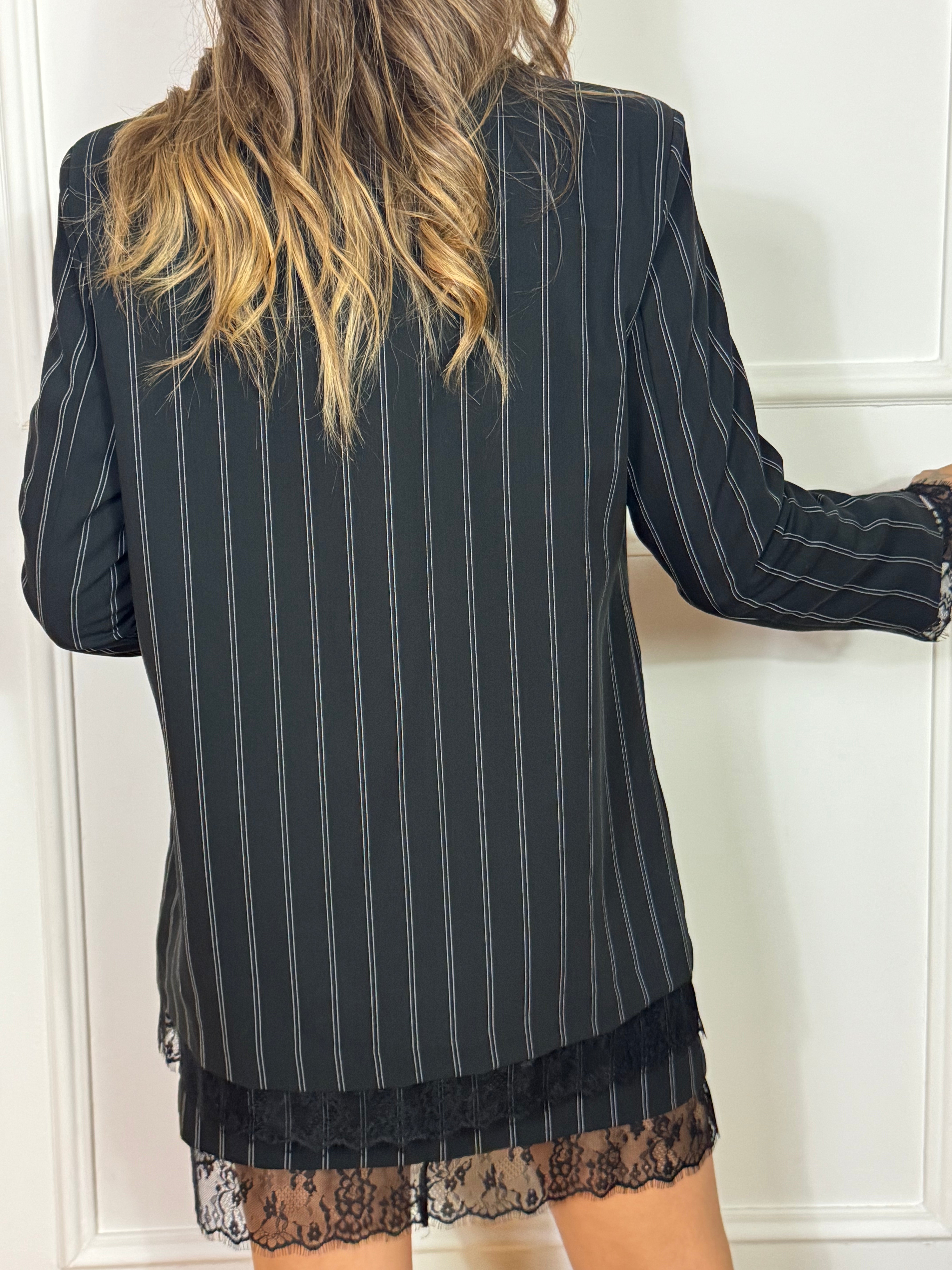 Giacca blazer Susy Mix GESSATA CON INSERTO PIZZO