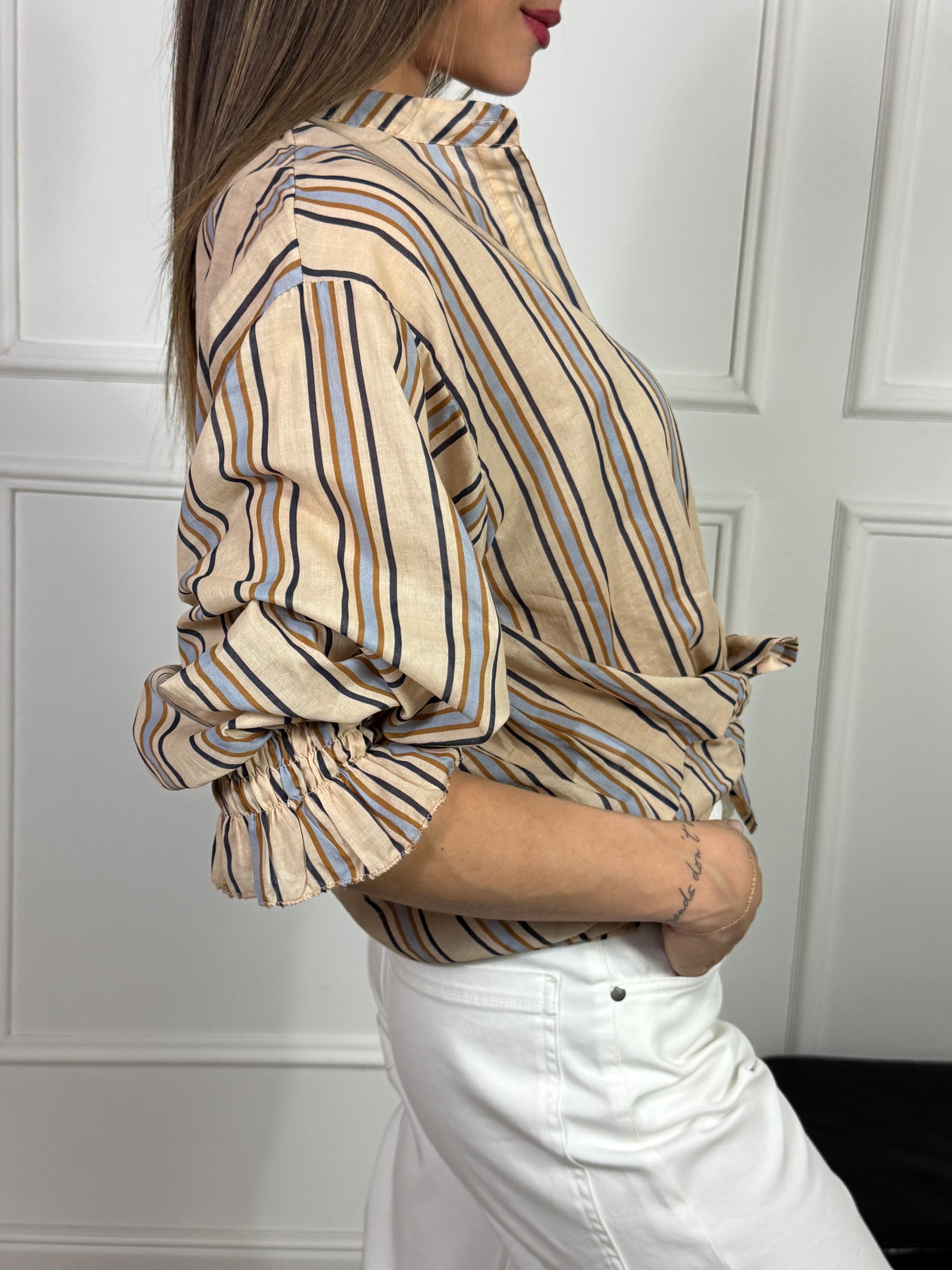 Camicia in mussola Susy Mix RIGHE E POLSINO CON ELASTICO