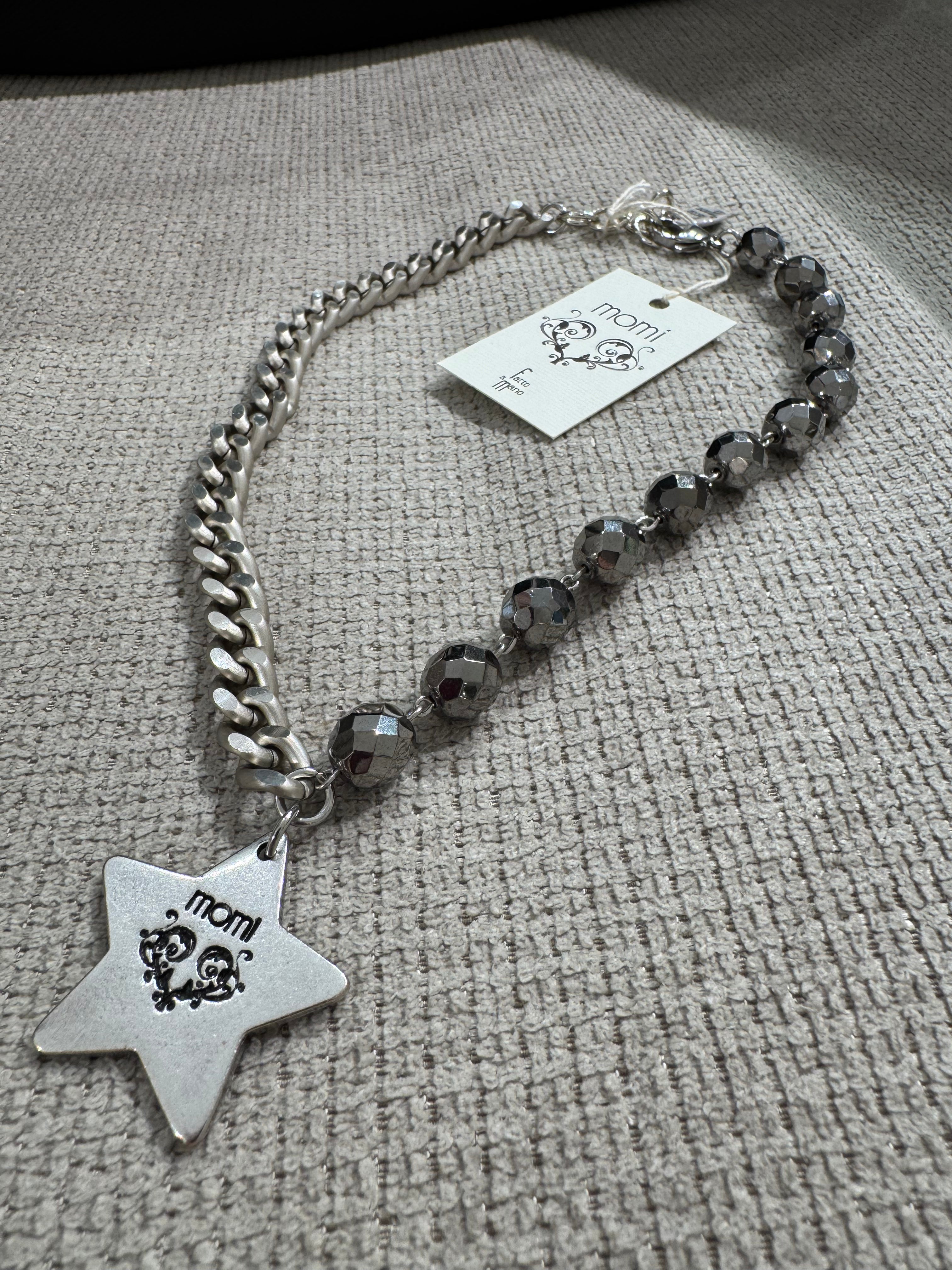 COLLANA CORTA / BRACCIALE DOPPIO GIRO Momi FRANCESCA- catena ARGENTO- ciondolo STELLA