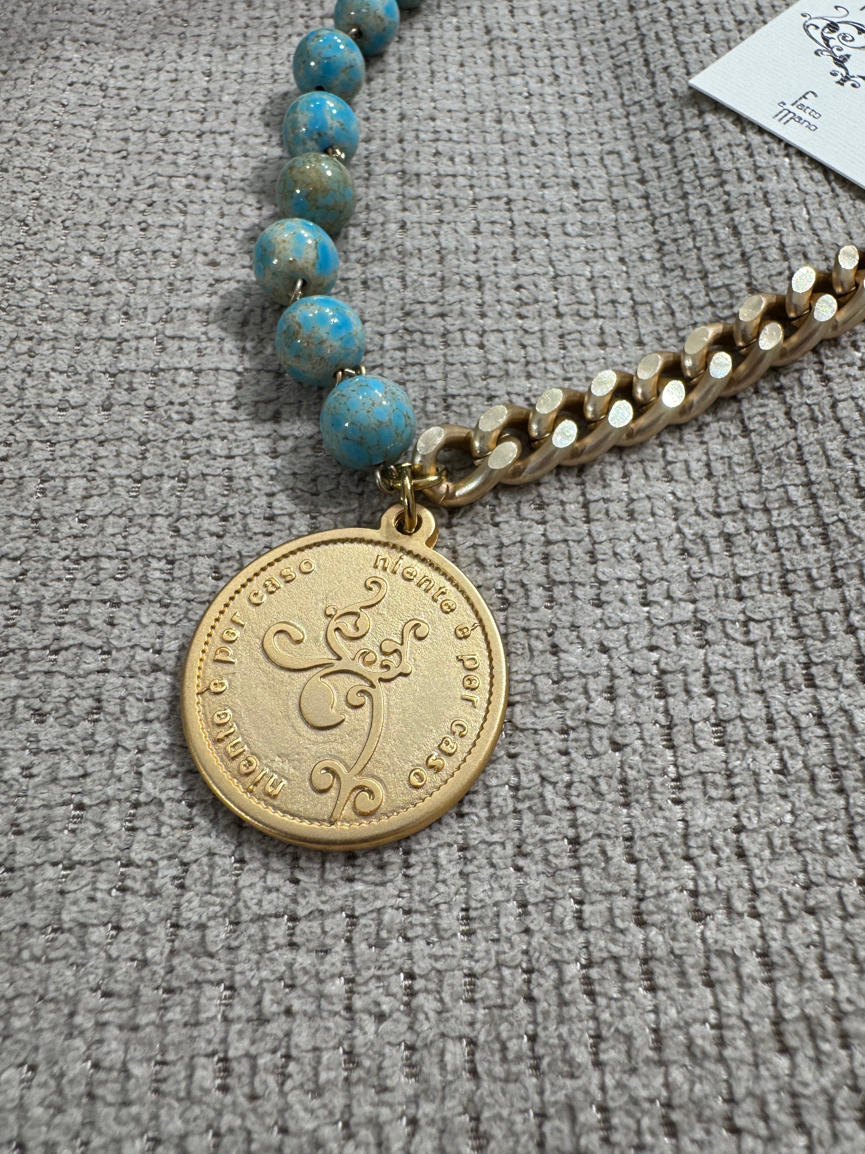 COLLANA CORTA / BRACCIALE DOPPIO GIRO Momi FRANCESCA- catena ORO - ciondolo MEDAGLIA TONDO