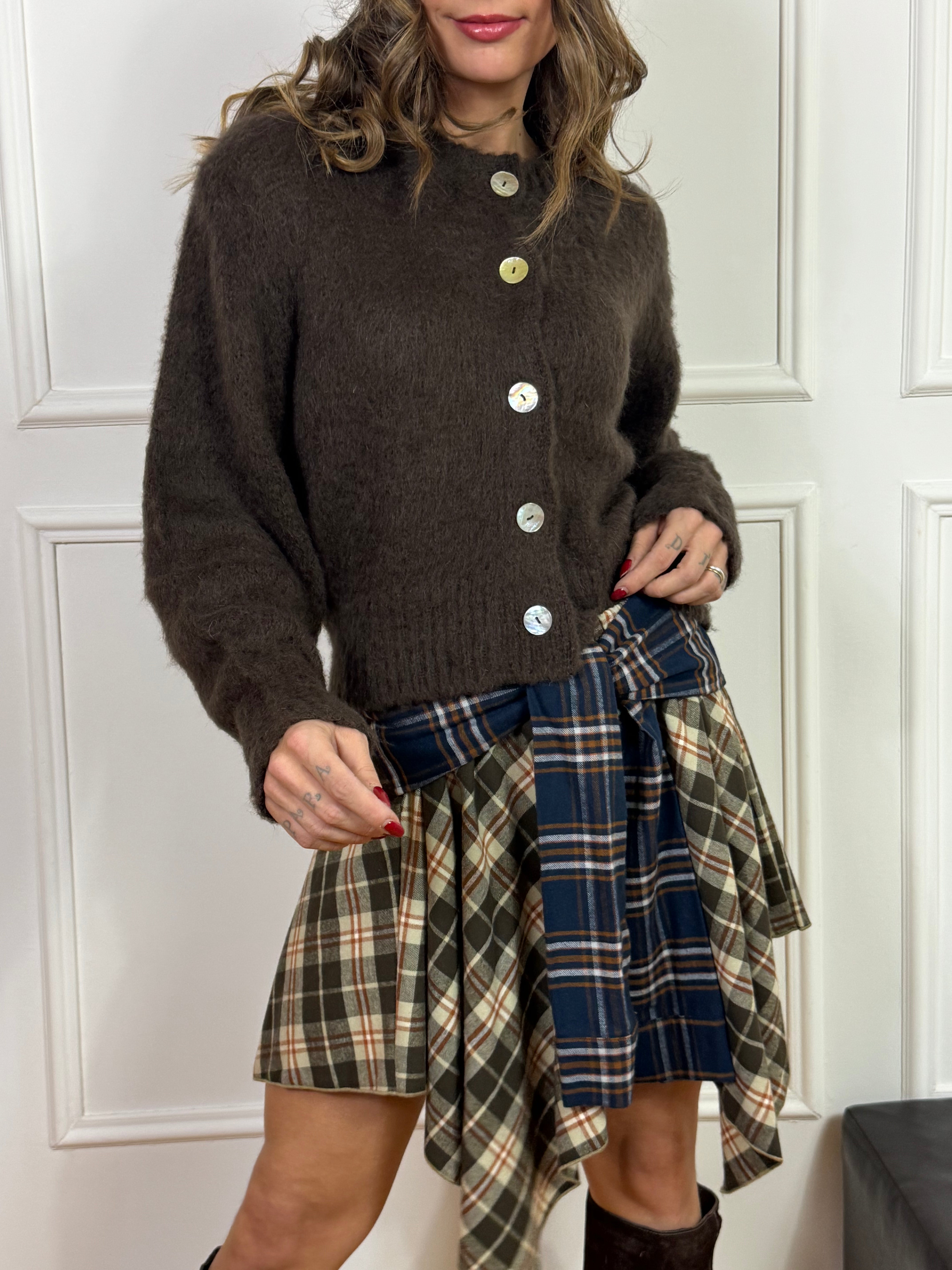 Gonna corta asimmetrica scozzese in flanella Kontatto bicolore