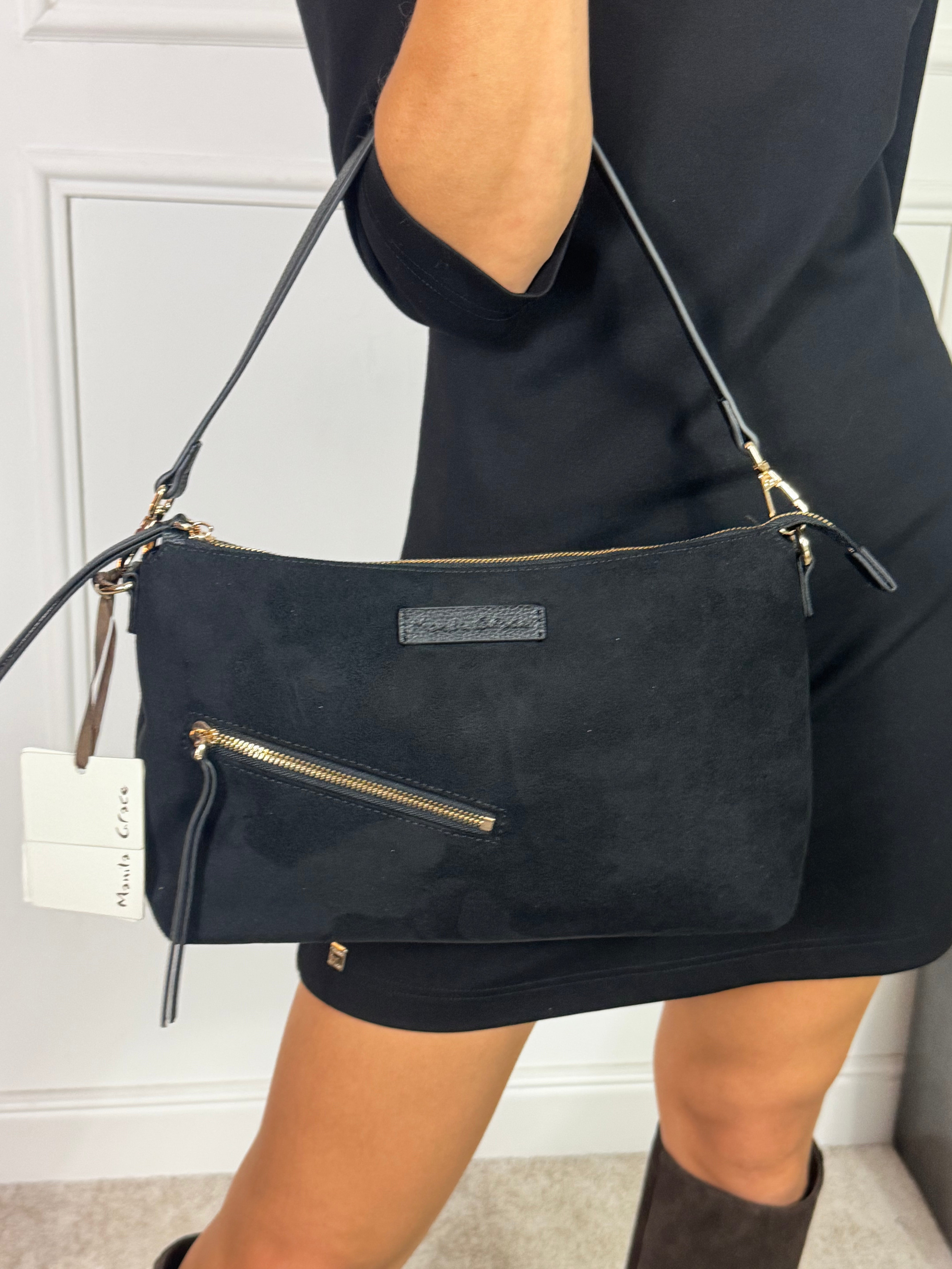 Borsa Manila Grace SHOULDER BAG - ECOPELLE SCAMOSCIATA CON TASCHINO