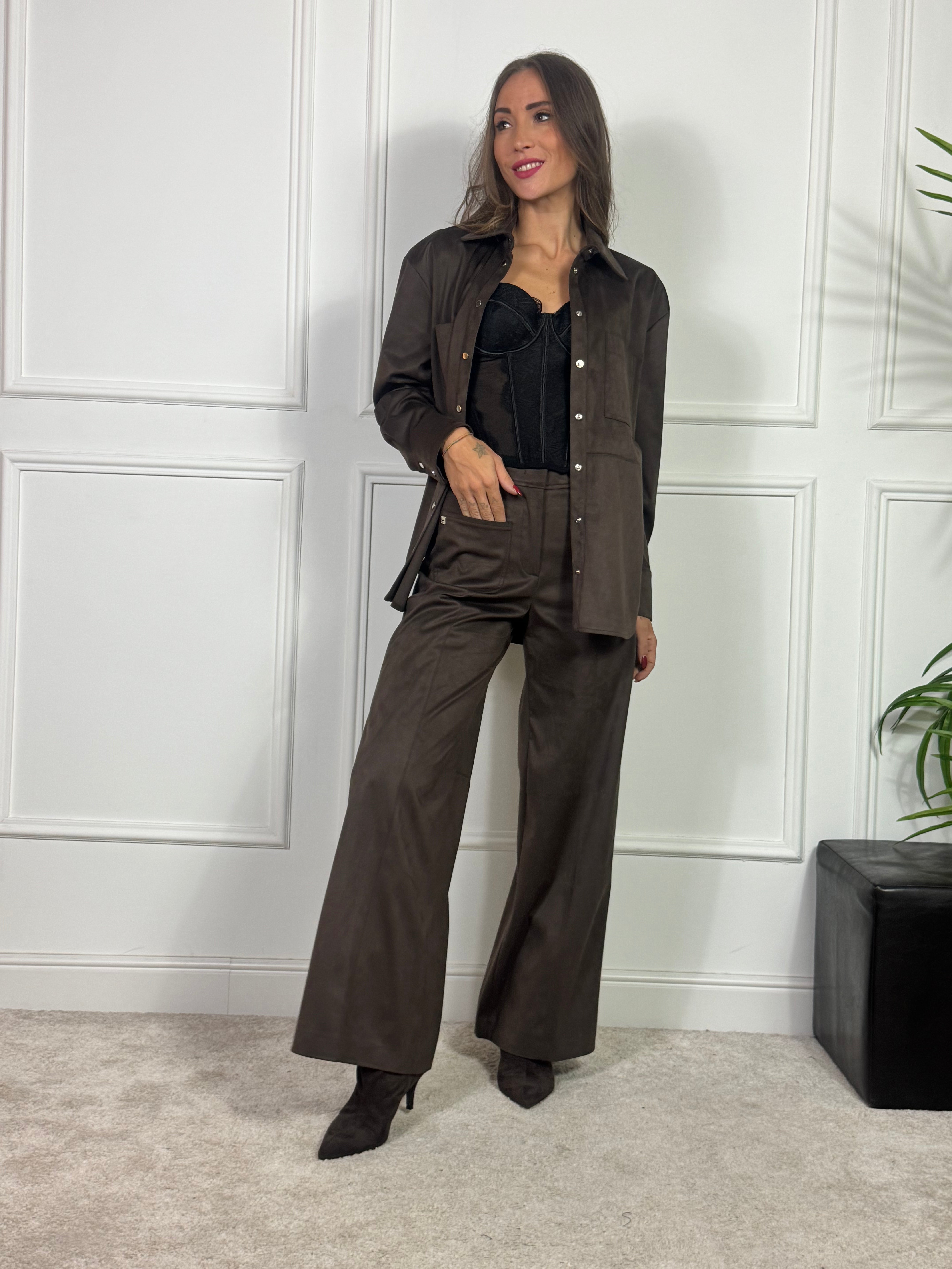 Pantalone scamosciato Manila Grace WIDE LEG