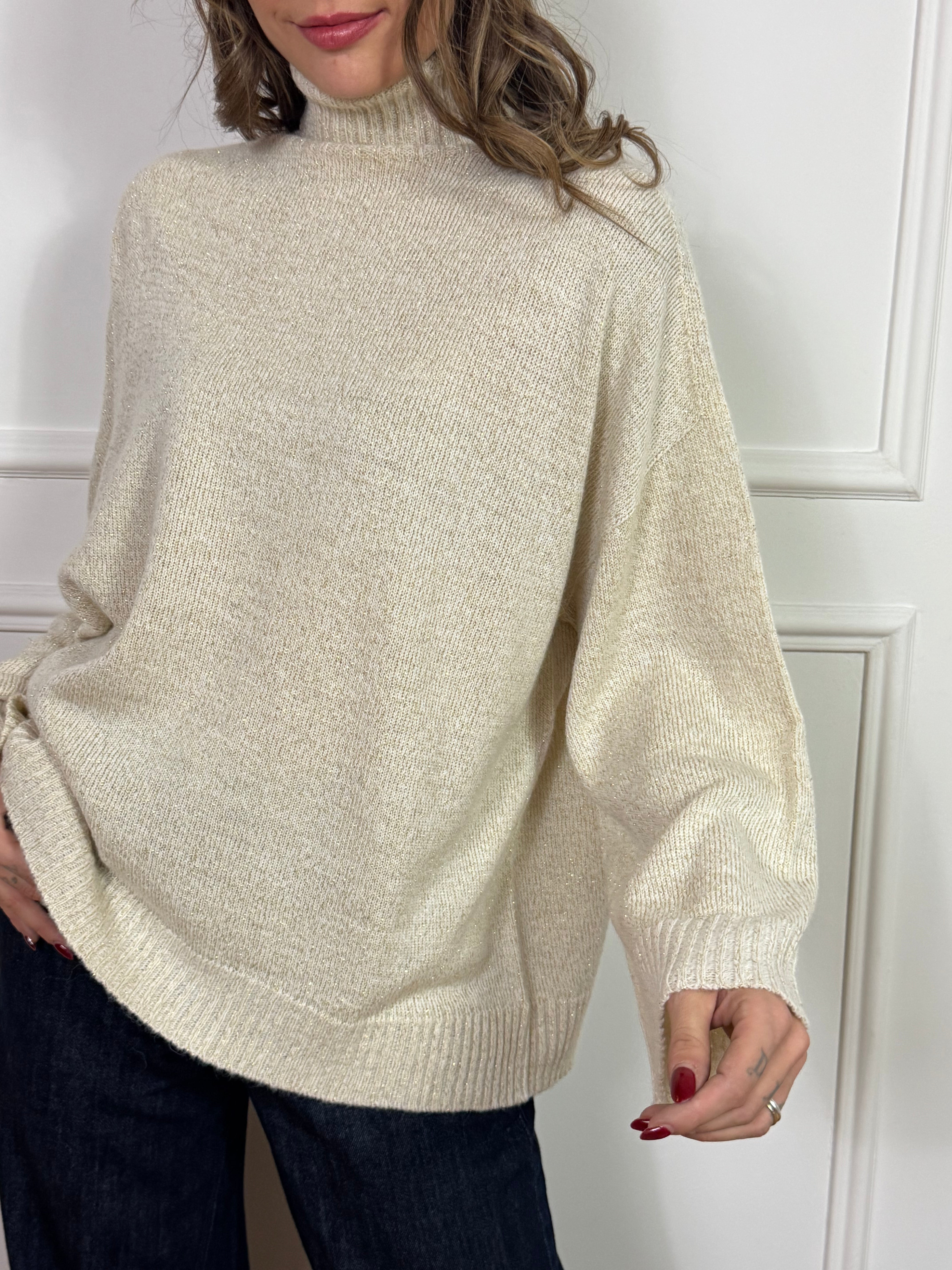 Maglia over dolcevita misto lana Kontatto LUREX