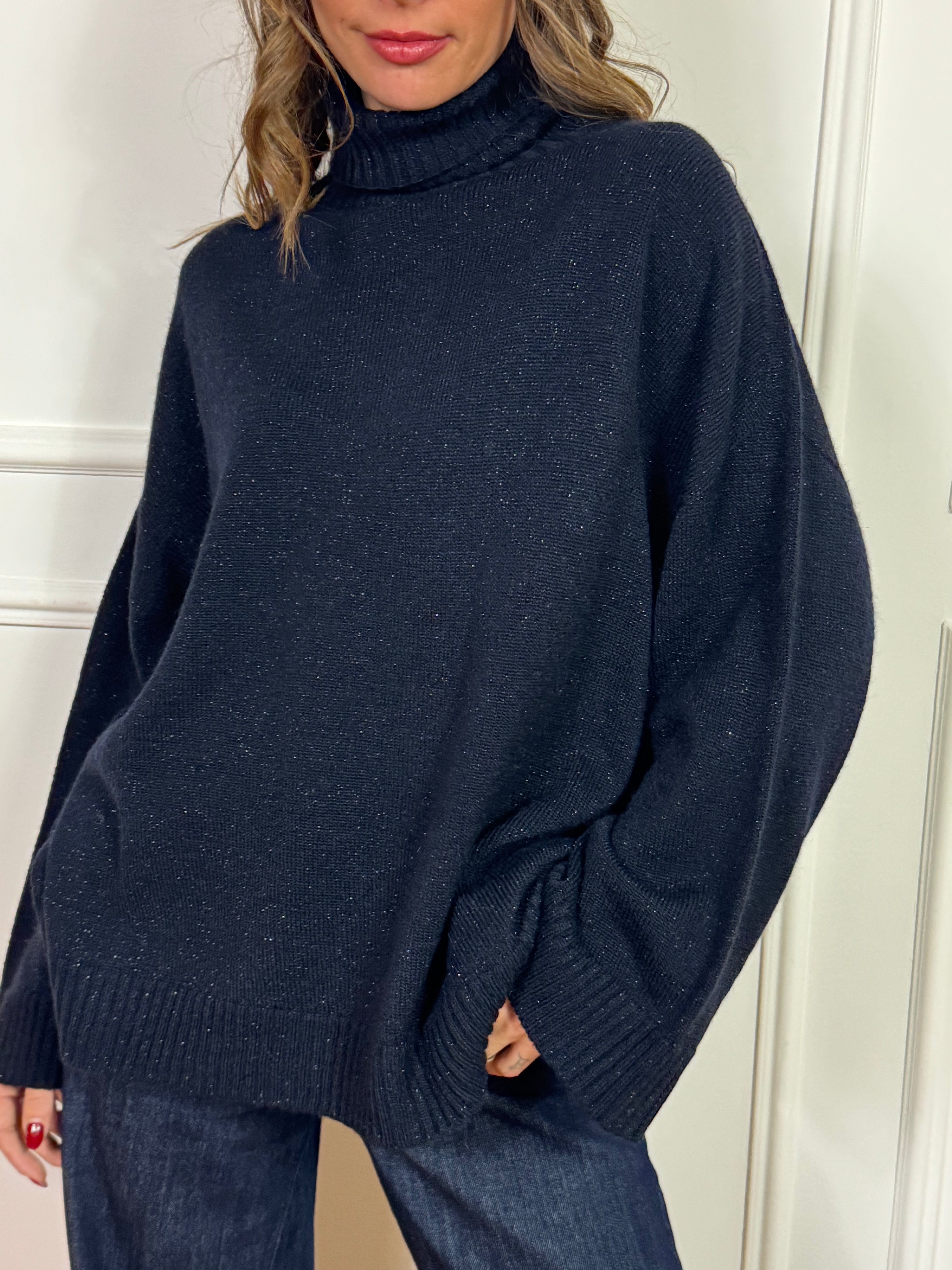 Maglia over dolcevita misto lana Kontatto LUREX