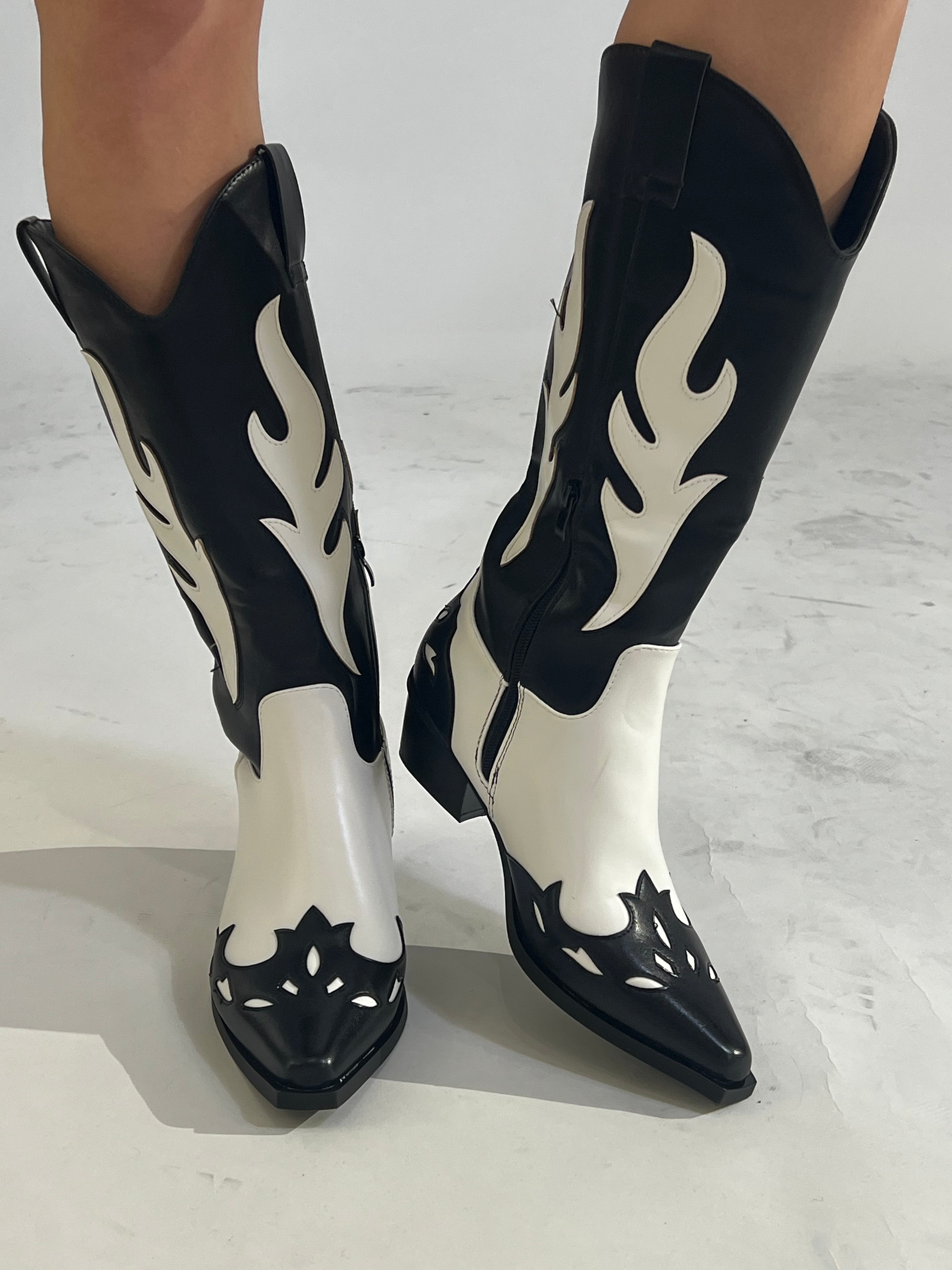 Texano ecopelle bicolore bianco nero