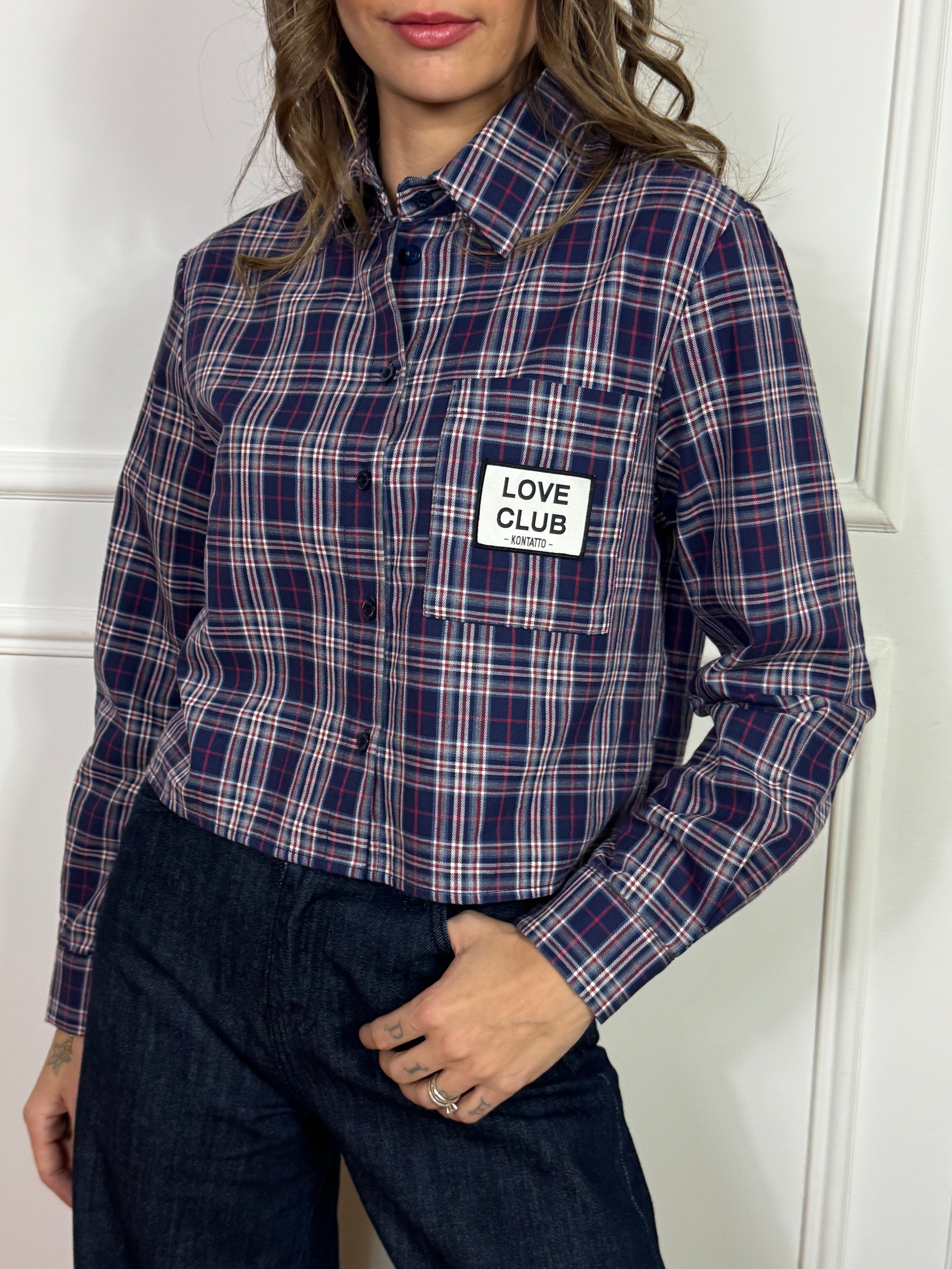 Camicia in cotone cropped tartan con taschino Kontatto