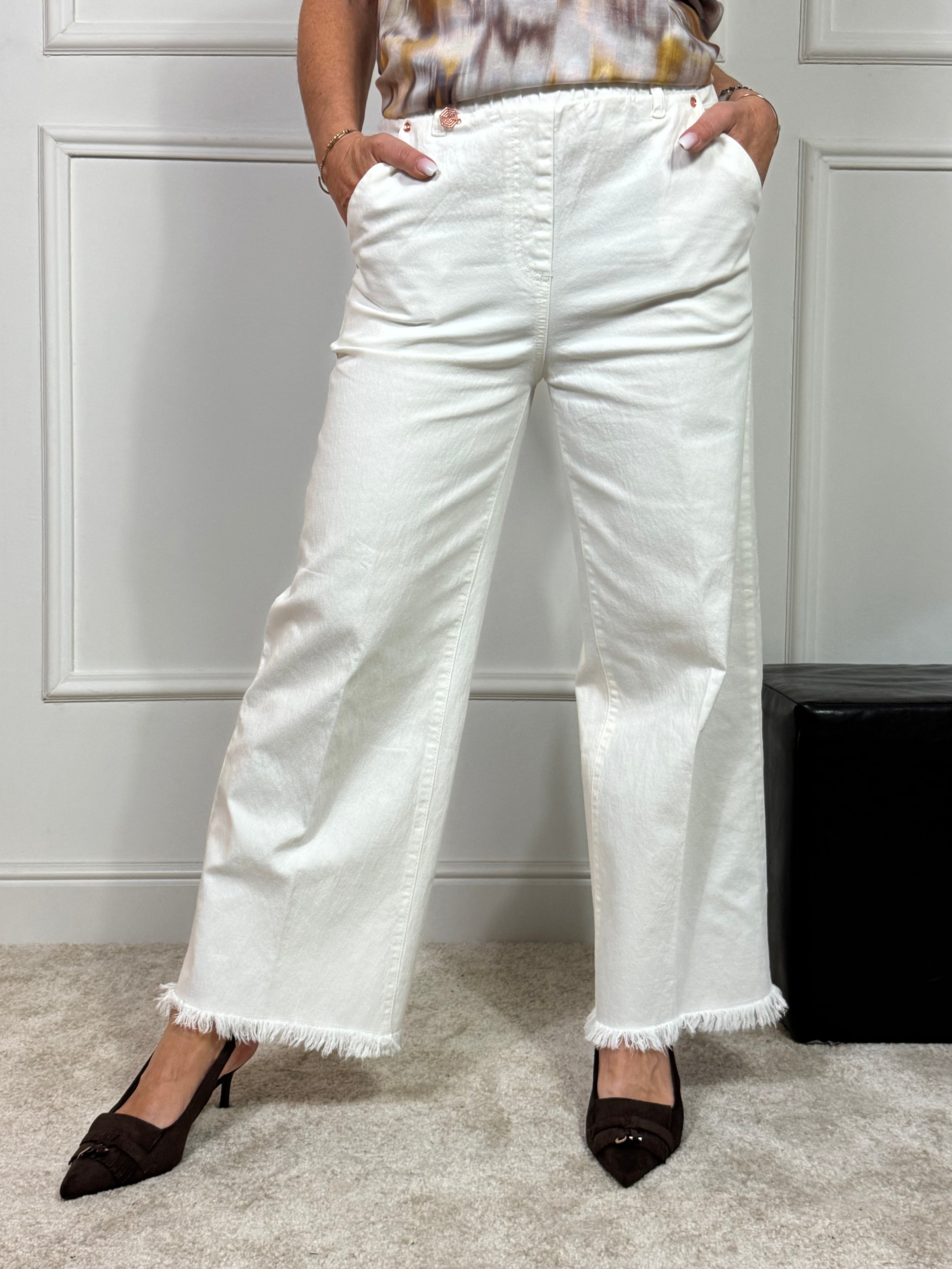 Pantalone modello CROPPED WIDE WITH POCKETS BIANCO Ragno ART. DQ11P4