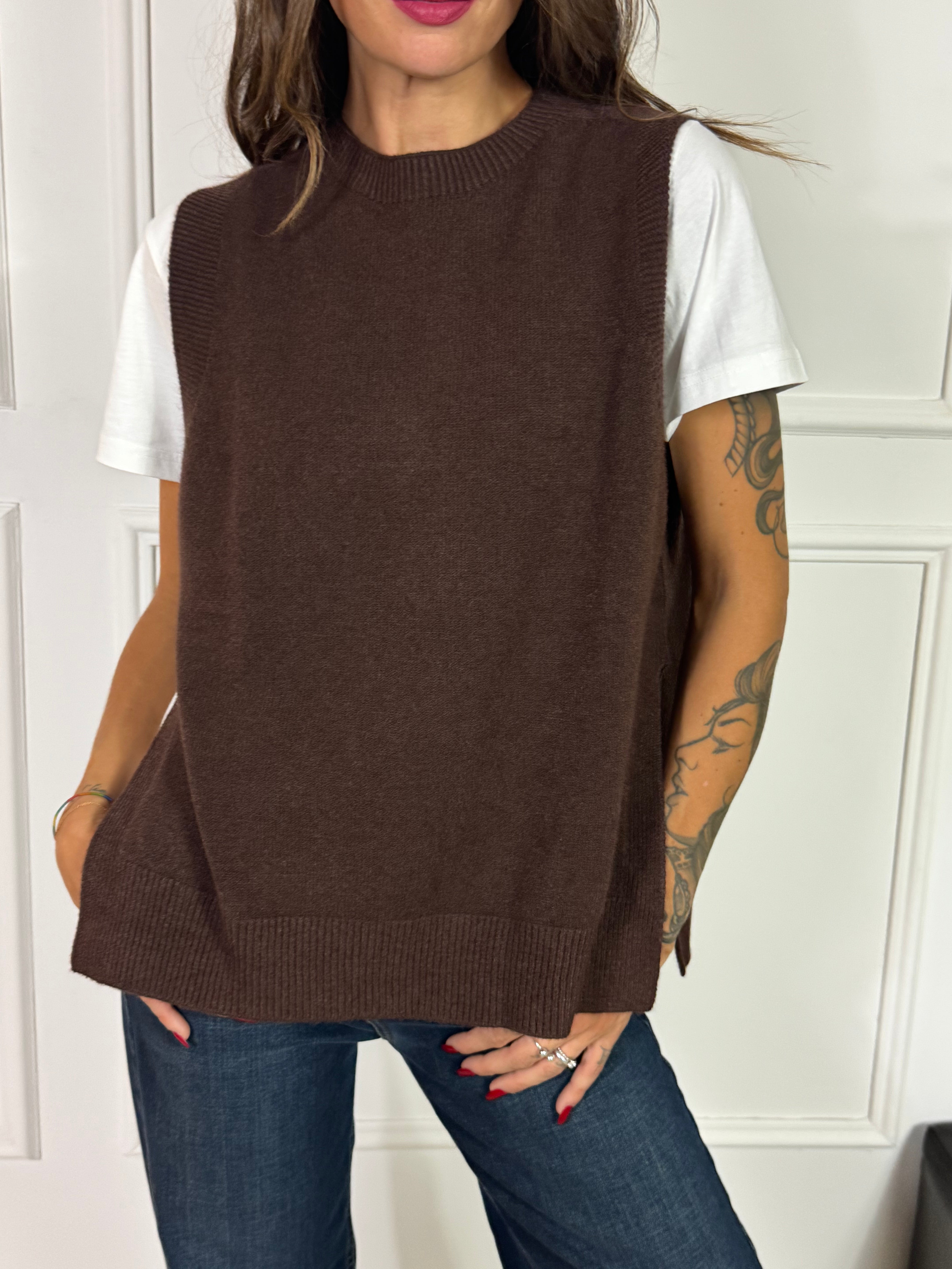 Maglia Gilet over spacchi a lato Manila Grace