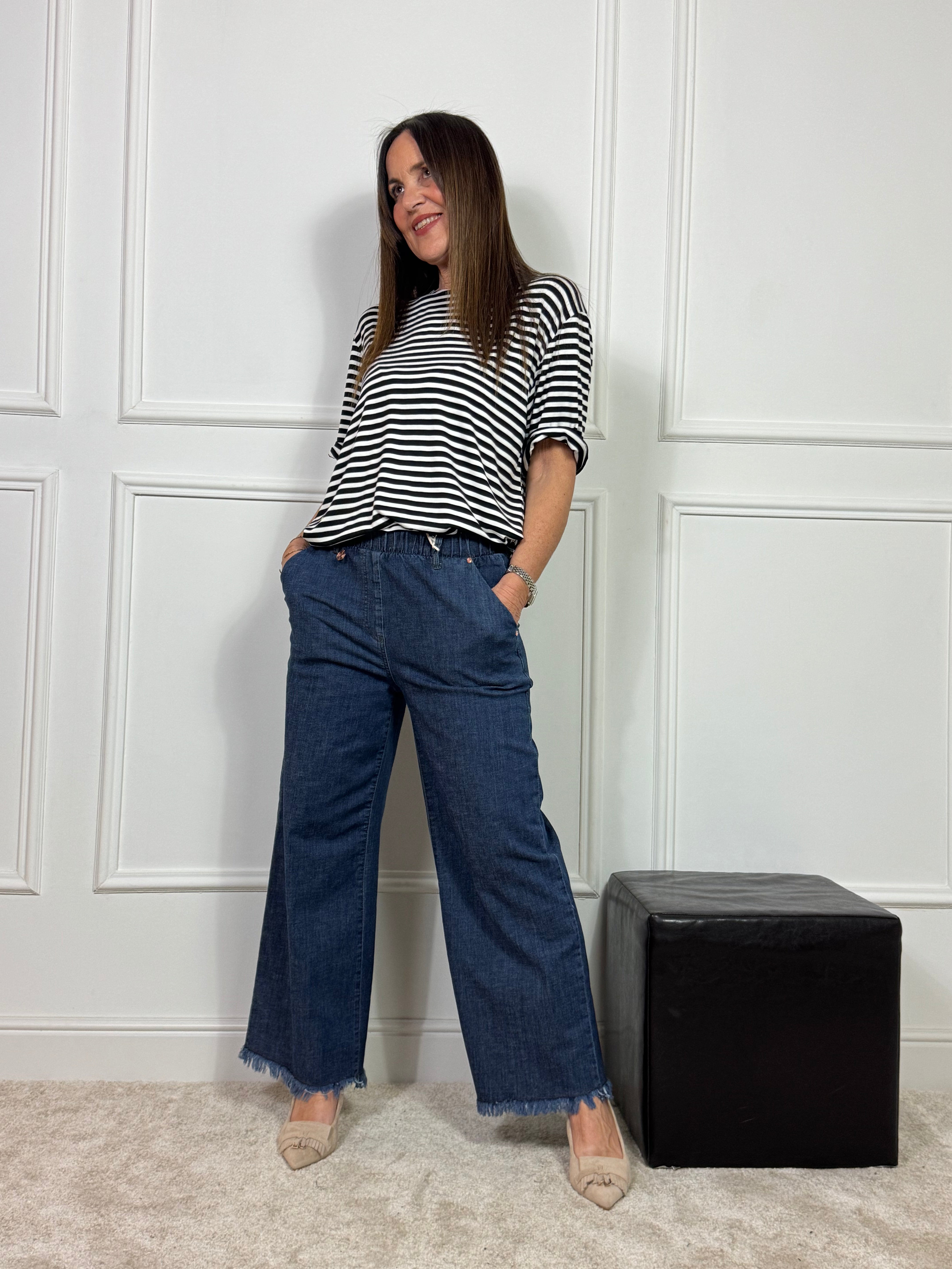 Pantalone modello CROPPED WIDE WITH POCKETS JEANS Ragno ART. DQ11P4