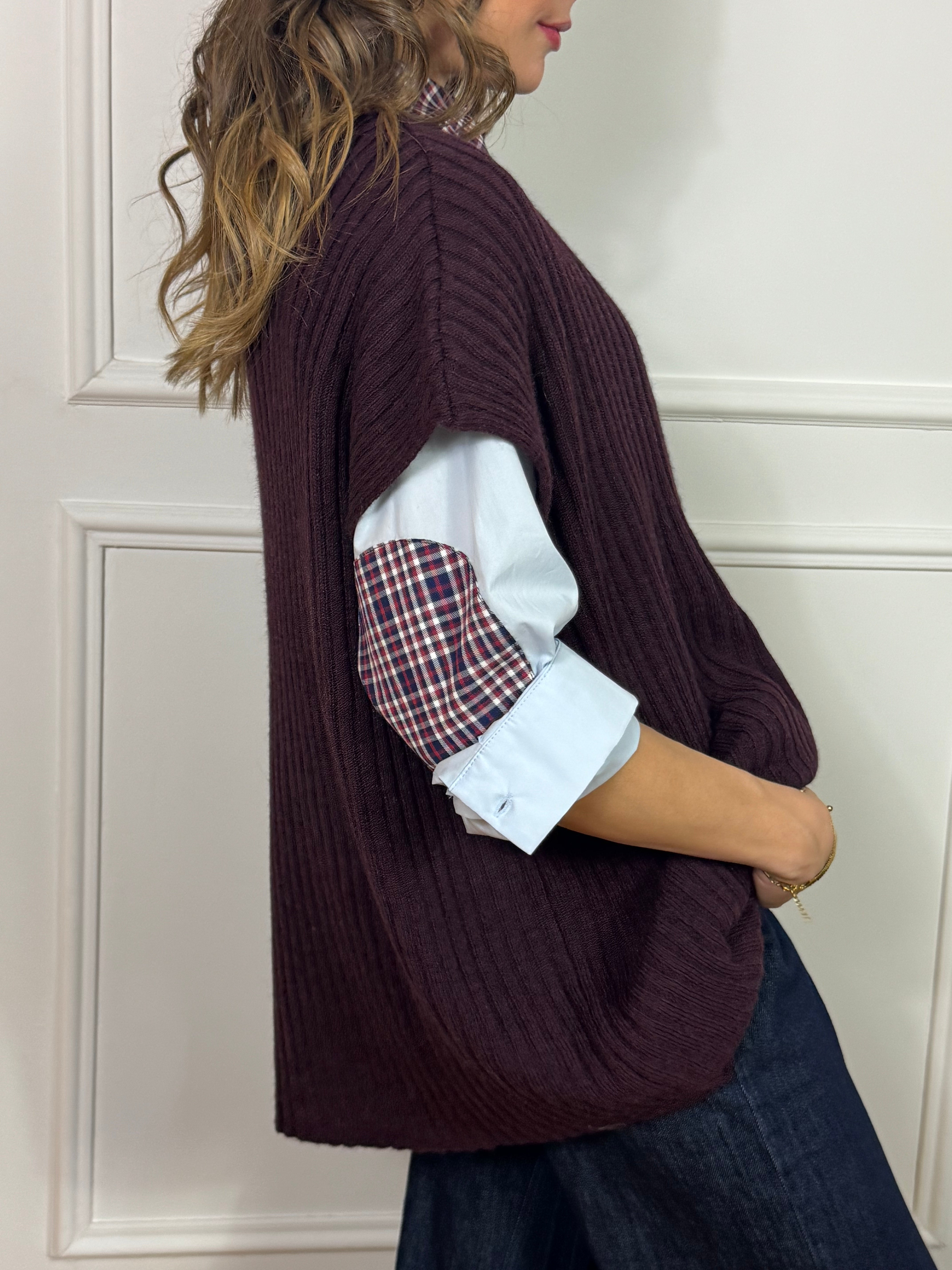 Maglia misto lana SMANICATA collo cratere over Kontatto CANNETTATA