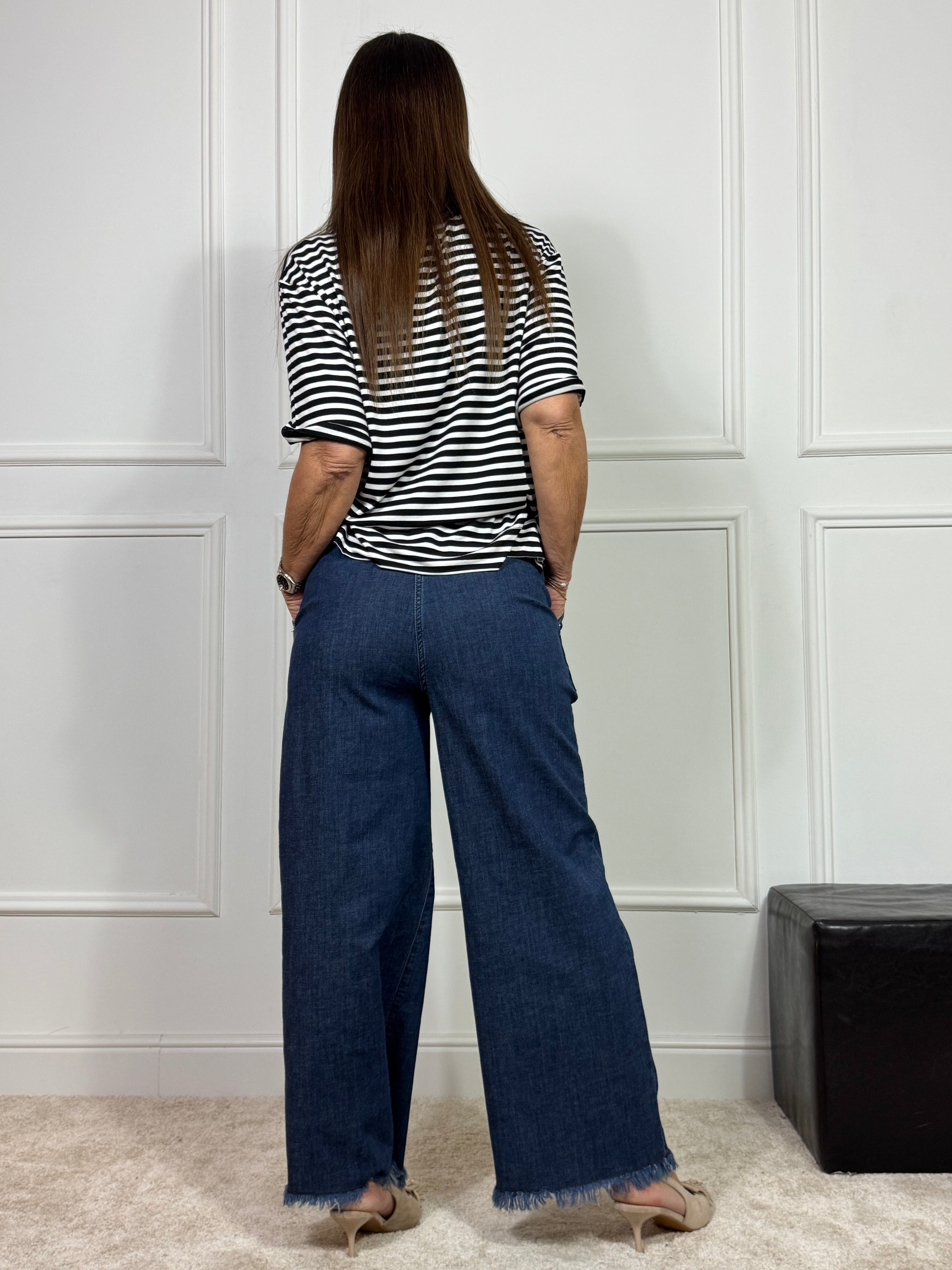 Pantalone JEANS CHAMBRAY modello CROPPED WIDE WITH POCKETS Ragno ART. DQ11P4
