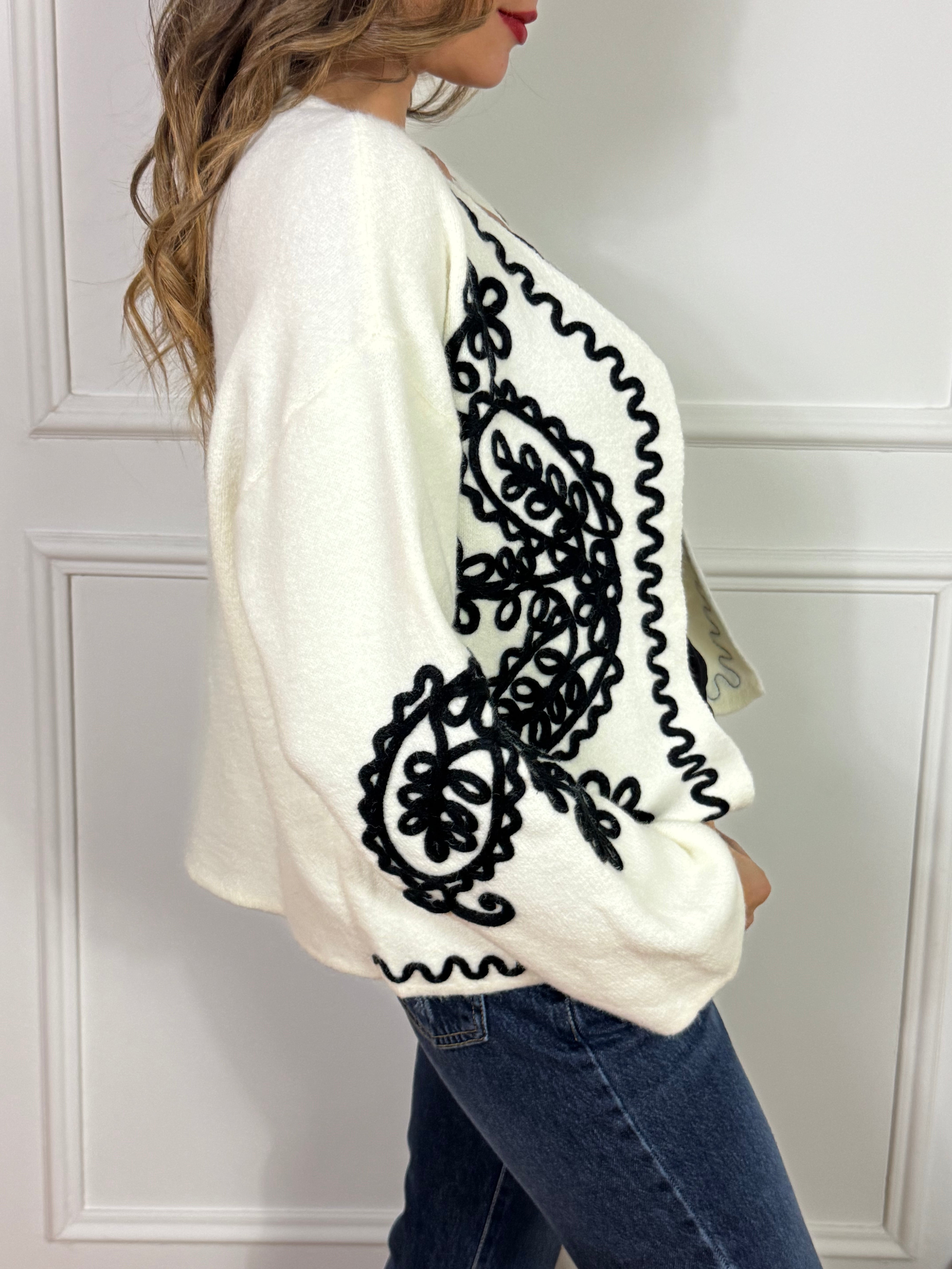 CARDIGAN APERTO Philia Loft con ricami a contrasto in rilievo