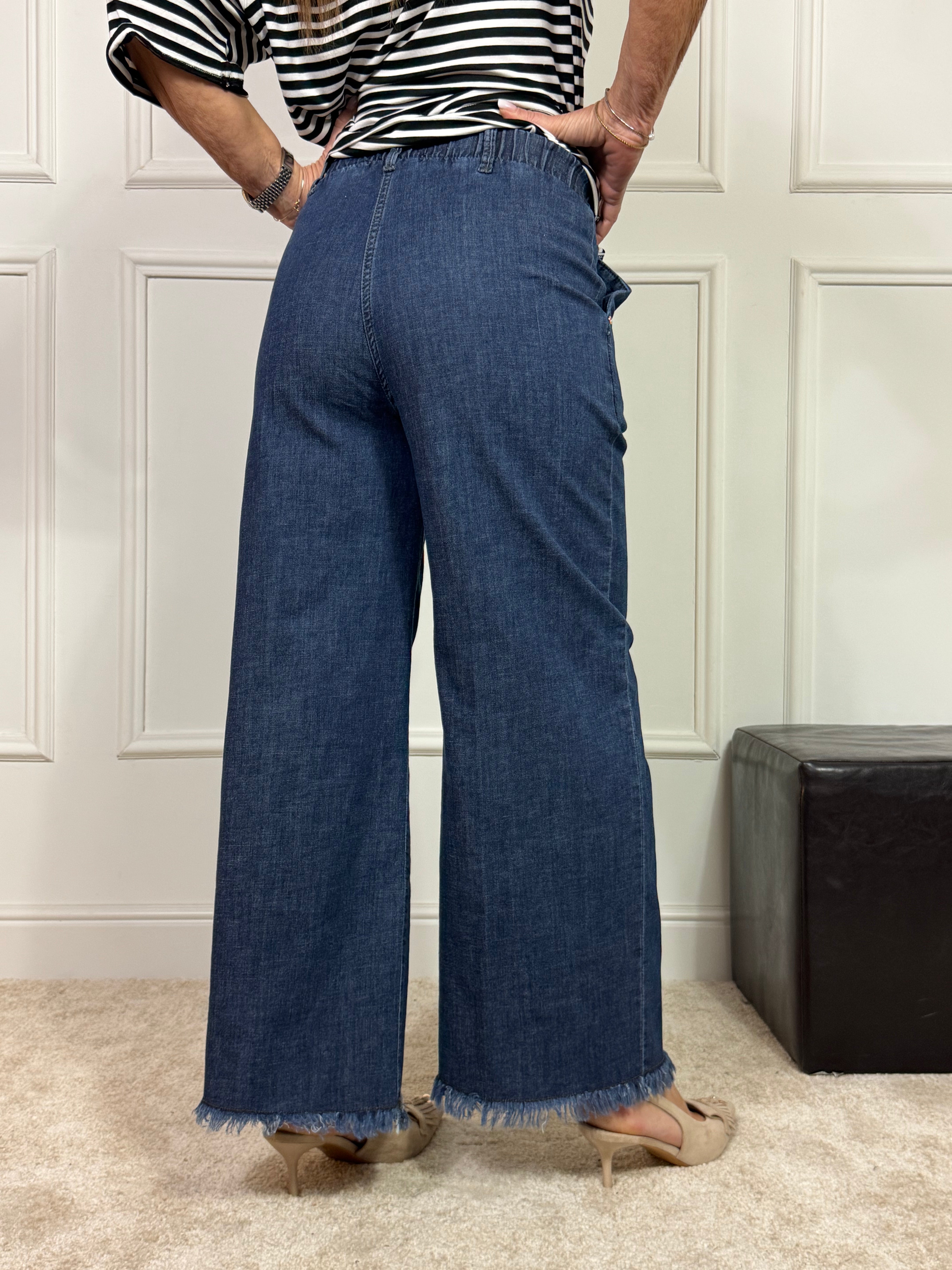 Pantalone JEANS CHAMBRAY modello CROPPED WIDE WITH POCKETS Ragno ART. DQ11P4