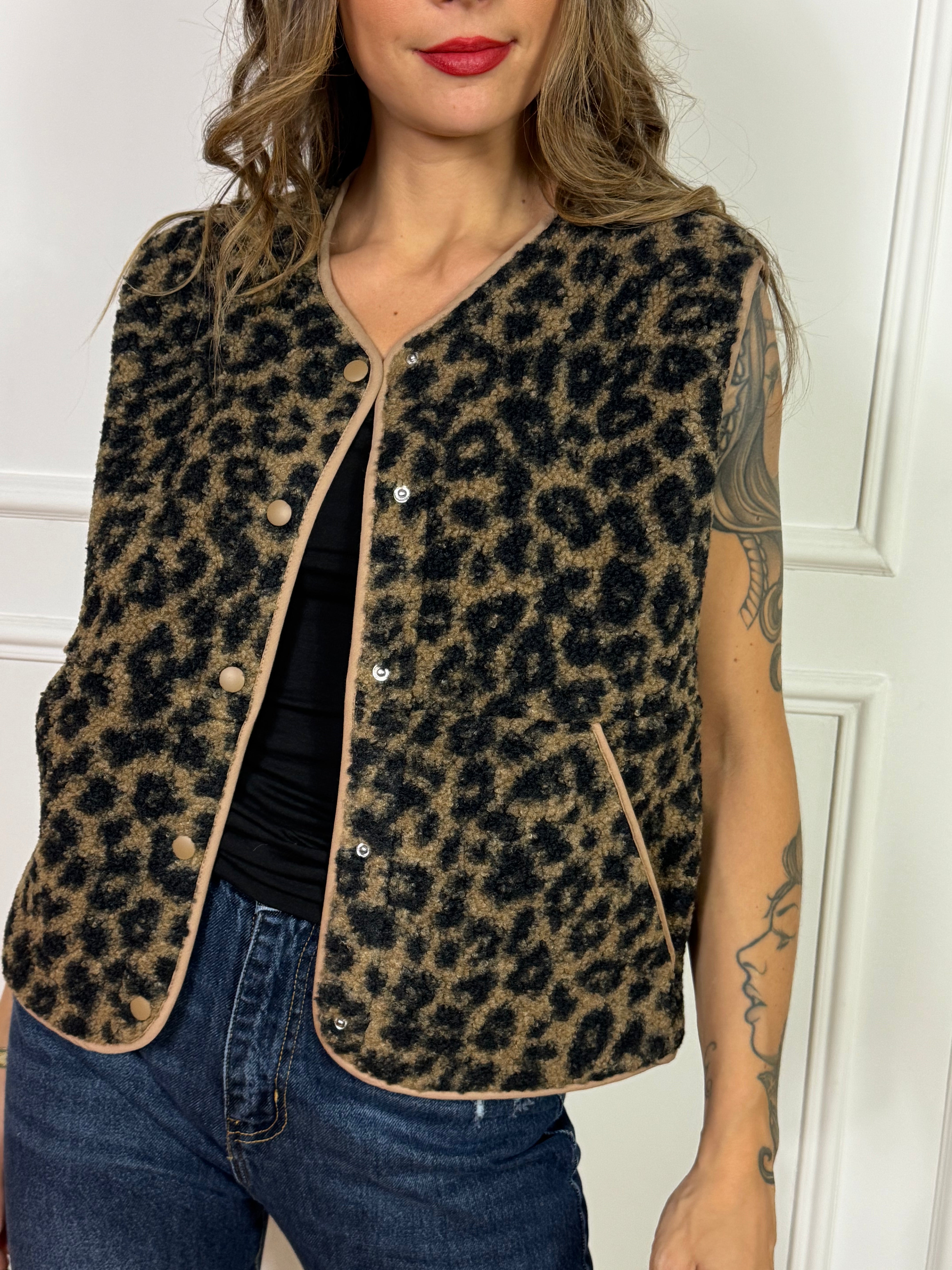 Giacca gilet TEDDY VEST - JJXX fantasia leopardata