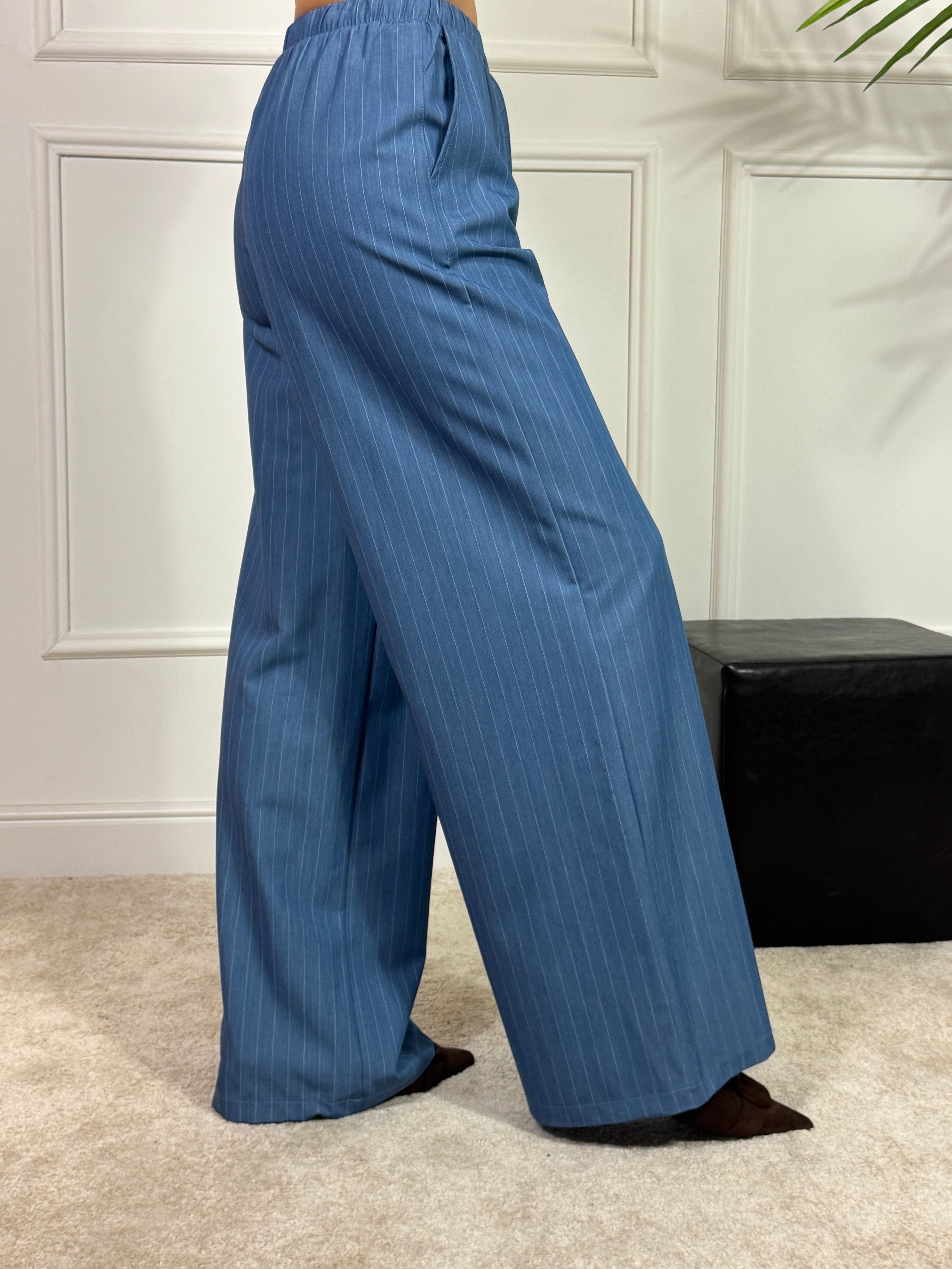 Pantalone a PALAZZO con coulisse You Decide GESSATO AZZURRO