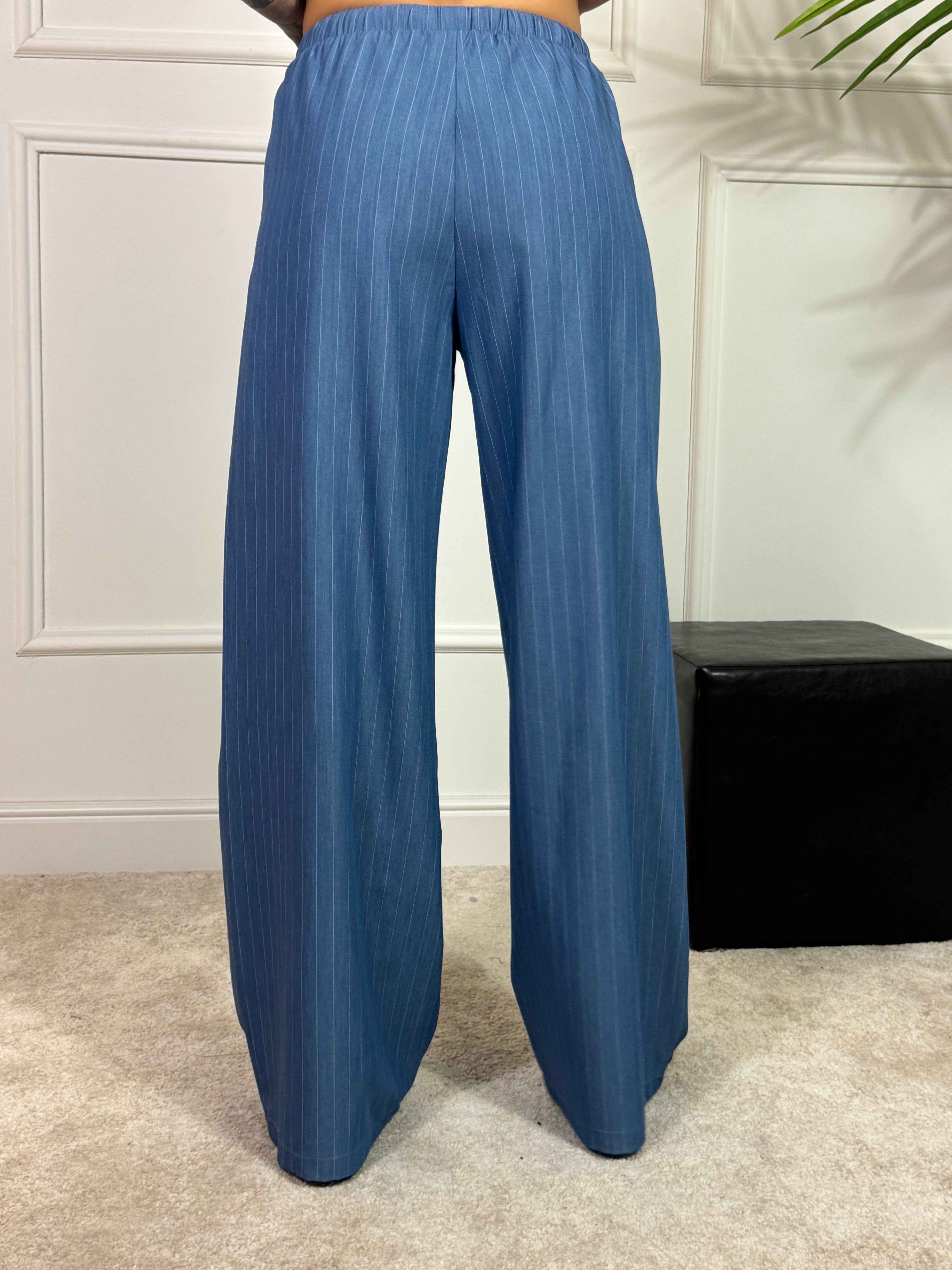 Pantalone a PALAZZO con coulisse You Decide GESSATO AZZURRO