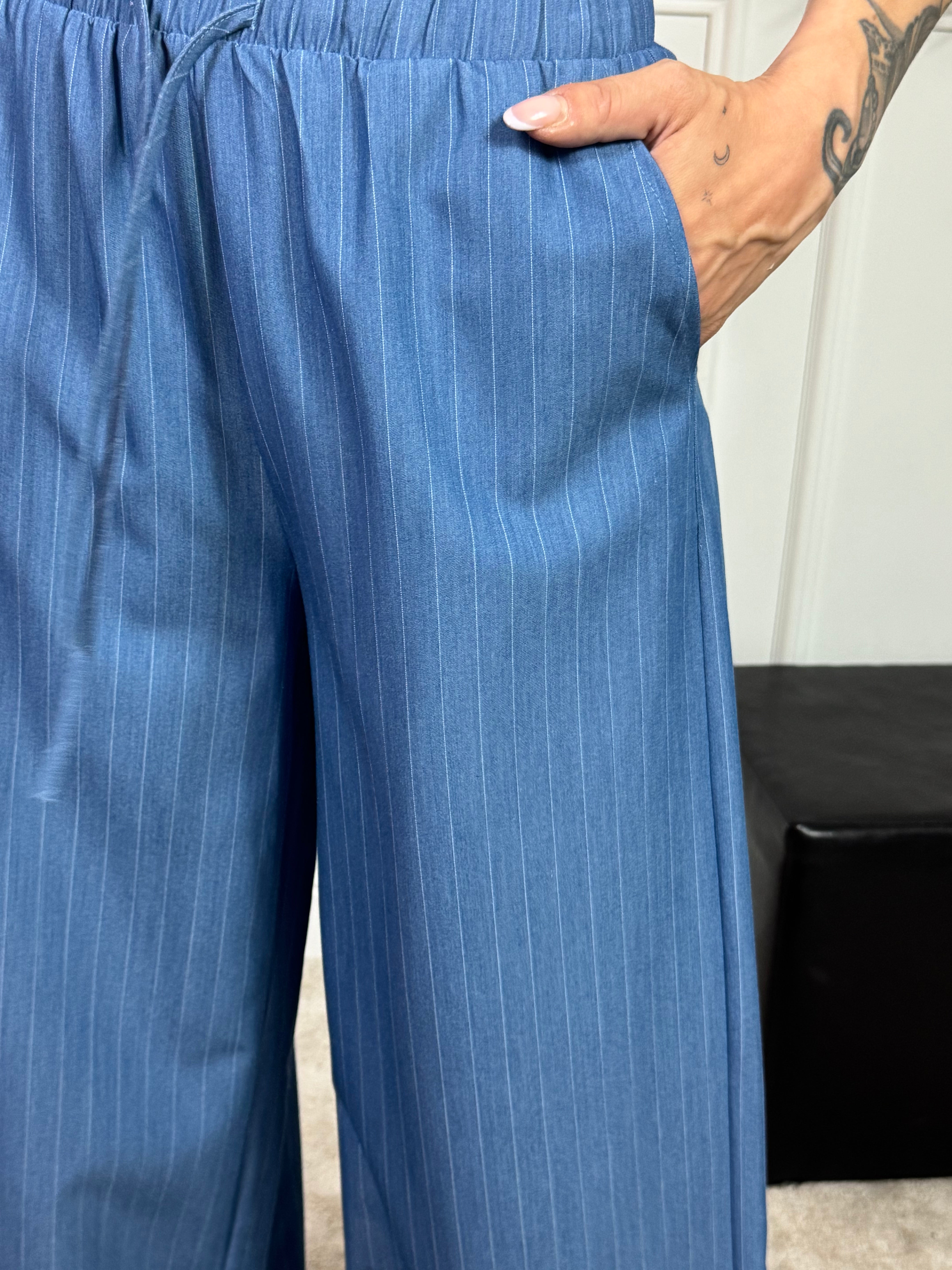 Pantalone a PALAZZO con coulisse You Decide GESSATO AZZURRO