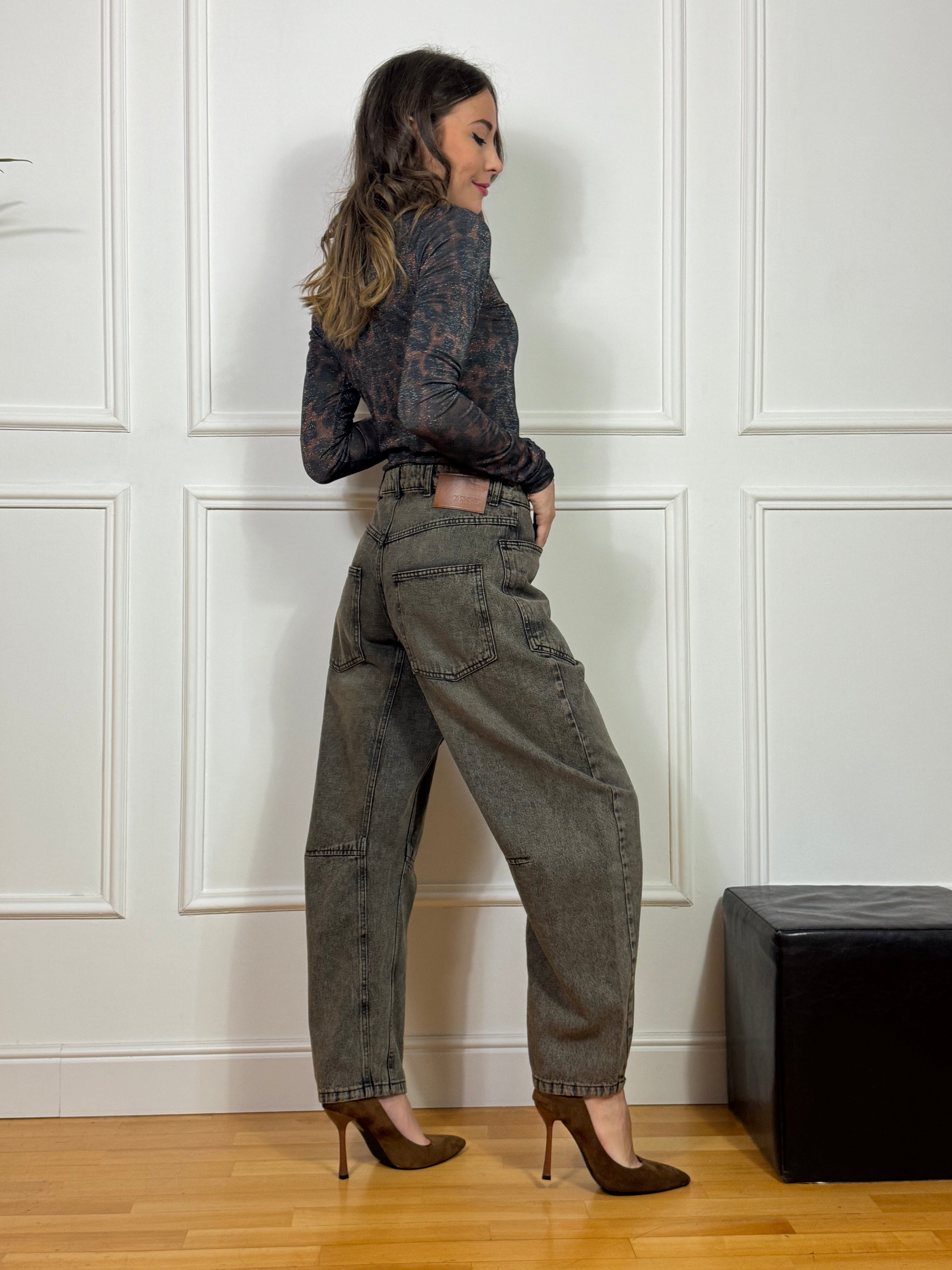 Jeans Kontatto BALOON CON TASCONI DAVANTI modello AGATA - lavaggio VINTAGE GRIGIO SABBIATO