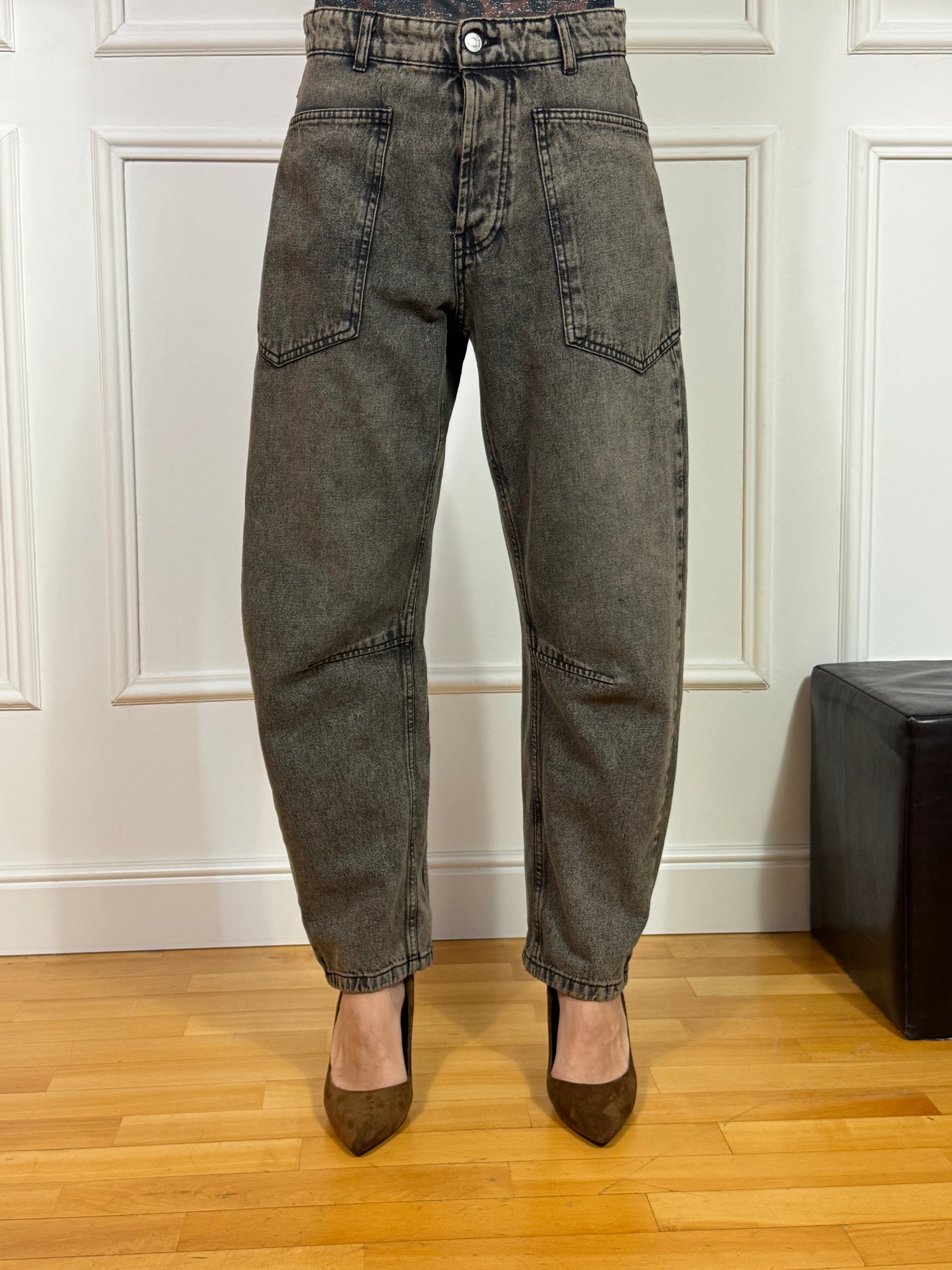 Jeans Kontatto BALOON CON TASCONI DAVANTI modello AGATA - lavaggio VINTAGE GRIGIO SABBIATO