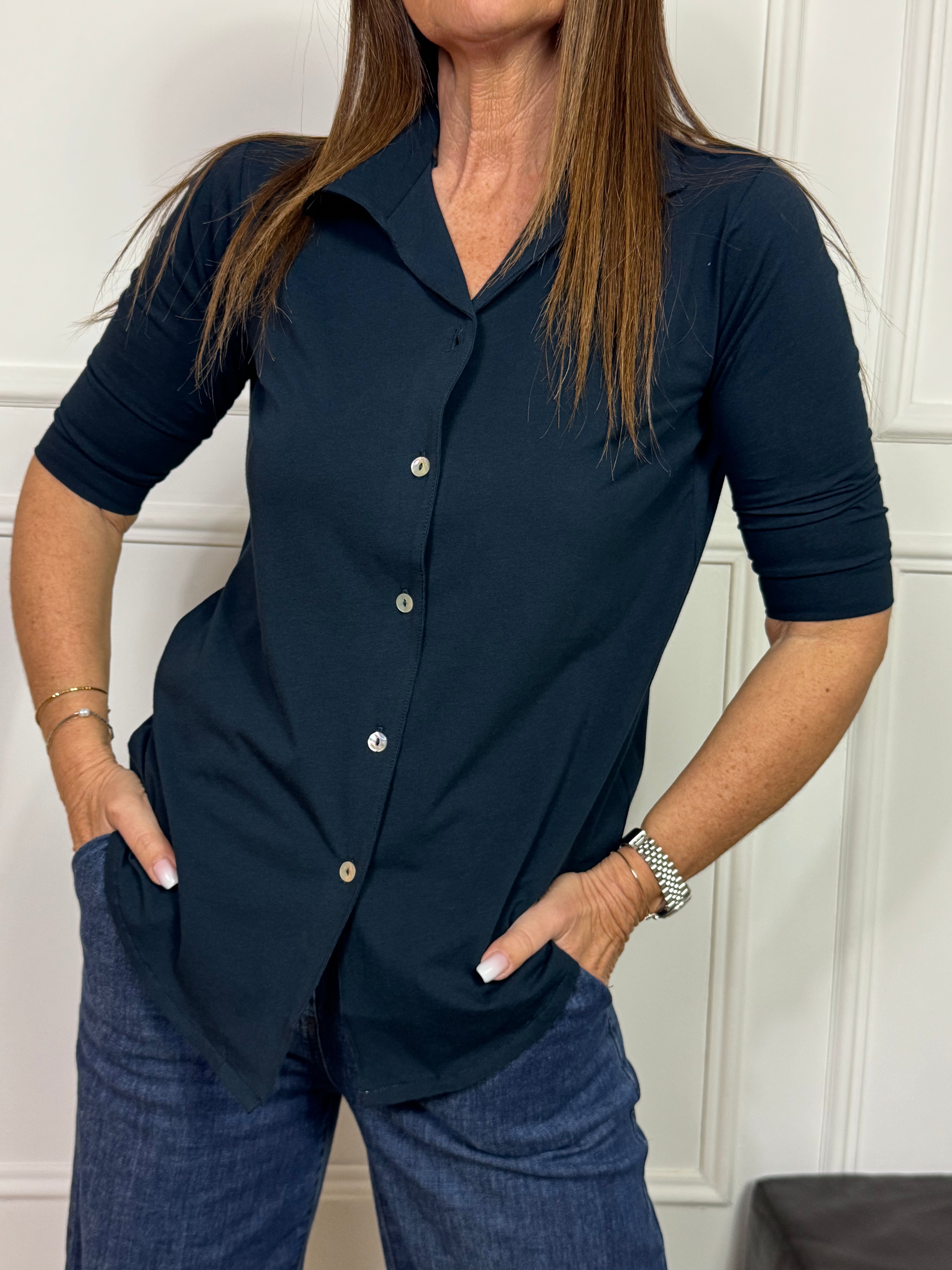 Camicia in cotone elasticizzato manica tre quarti Ragno ART. DT22TL
