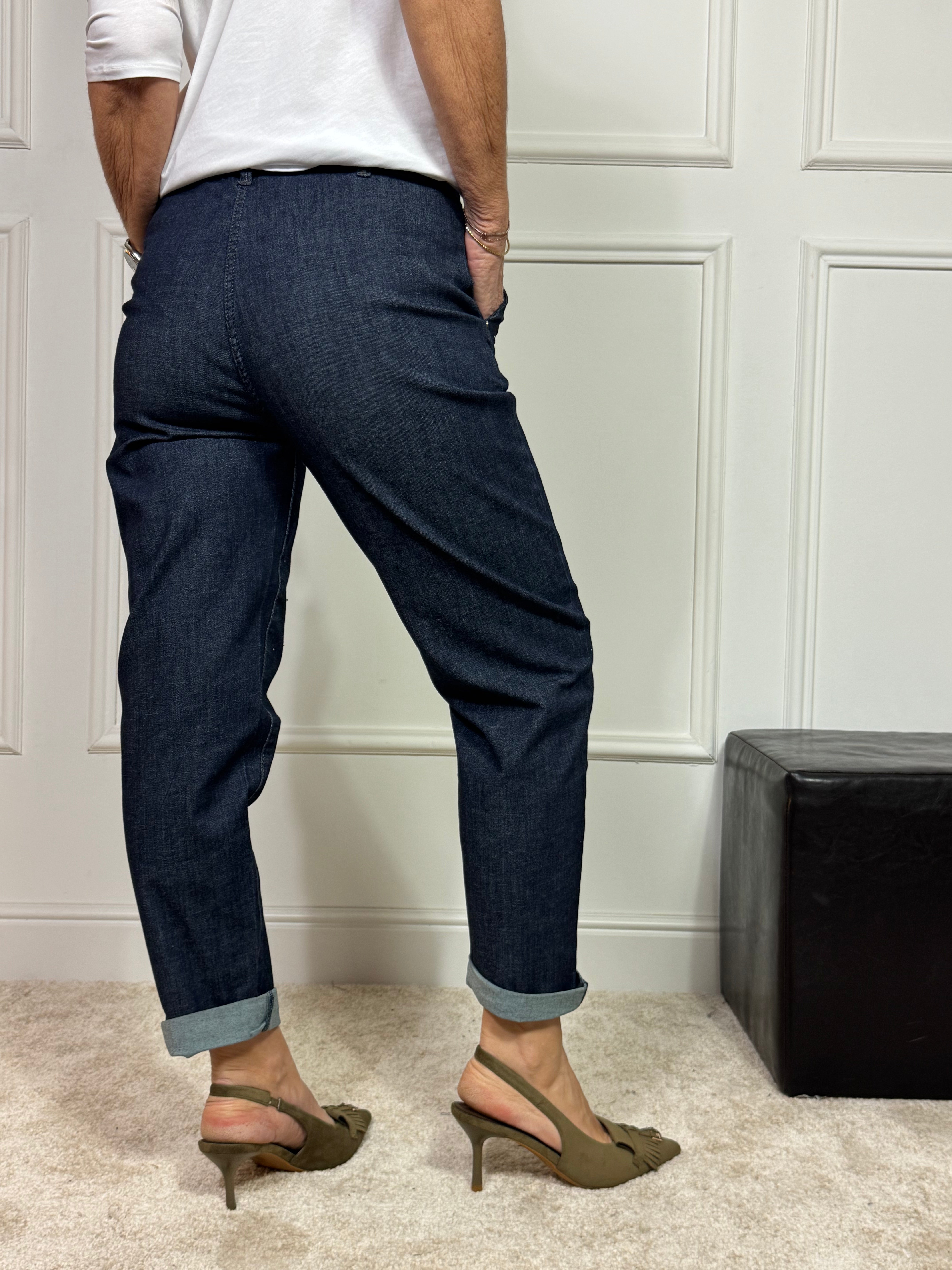 Pantalone JEANS CHAMBRAY STRASS modello CARROT WITH POCKETS Ragno ART. DP24P7