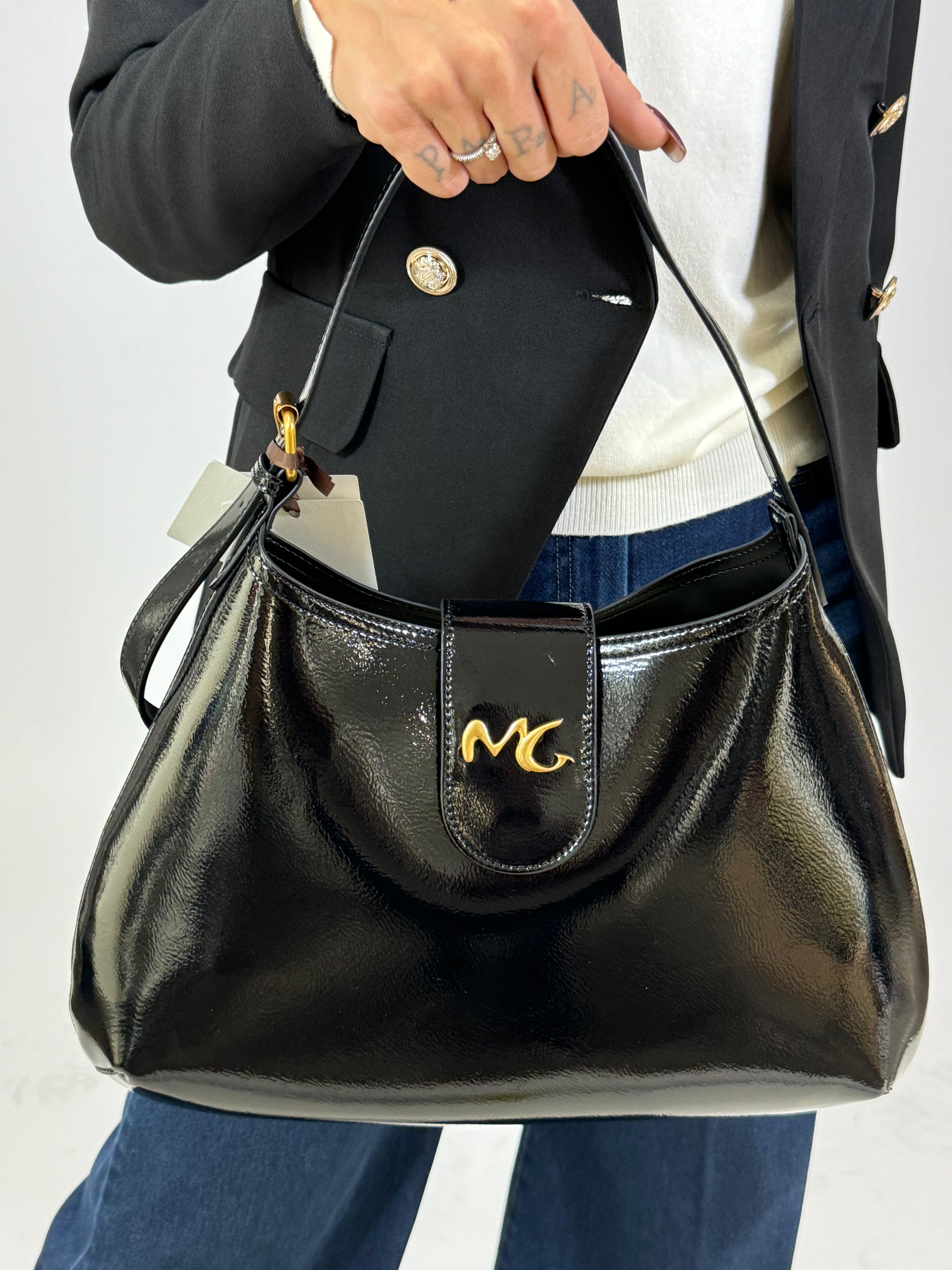 Borsa Manila Grace A SPALLA - TEXTURE VERNICE