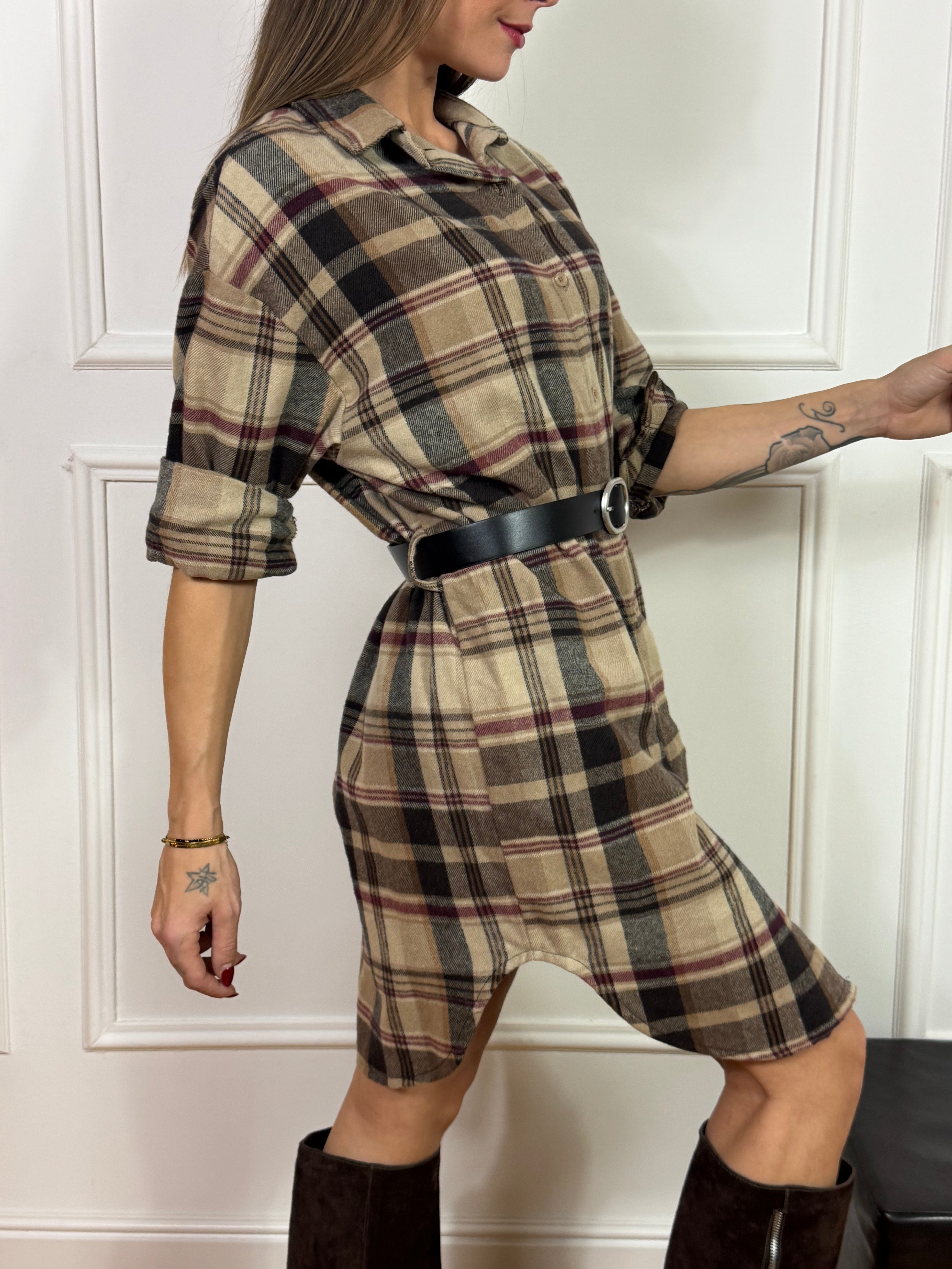 Abito / Maxi camicia in flanella con cintura Susy Mix fantasia SCOZZESE