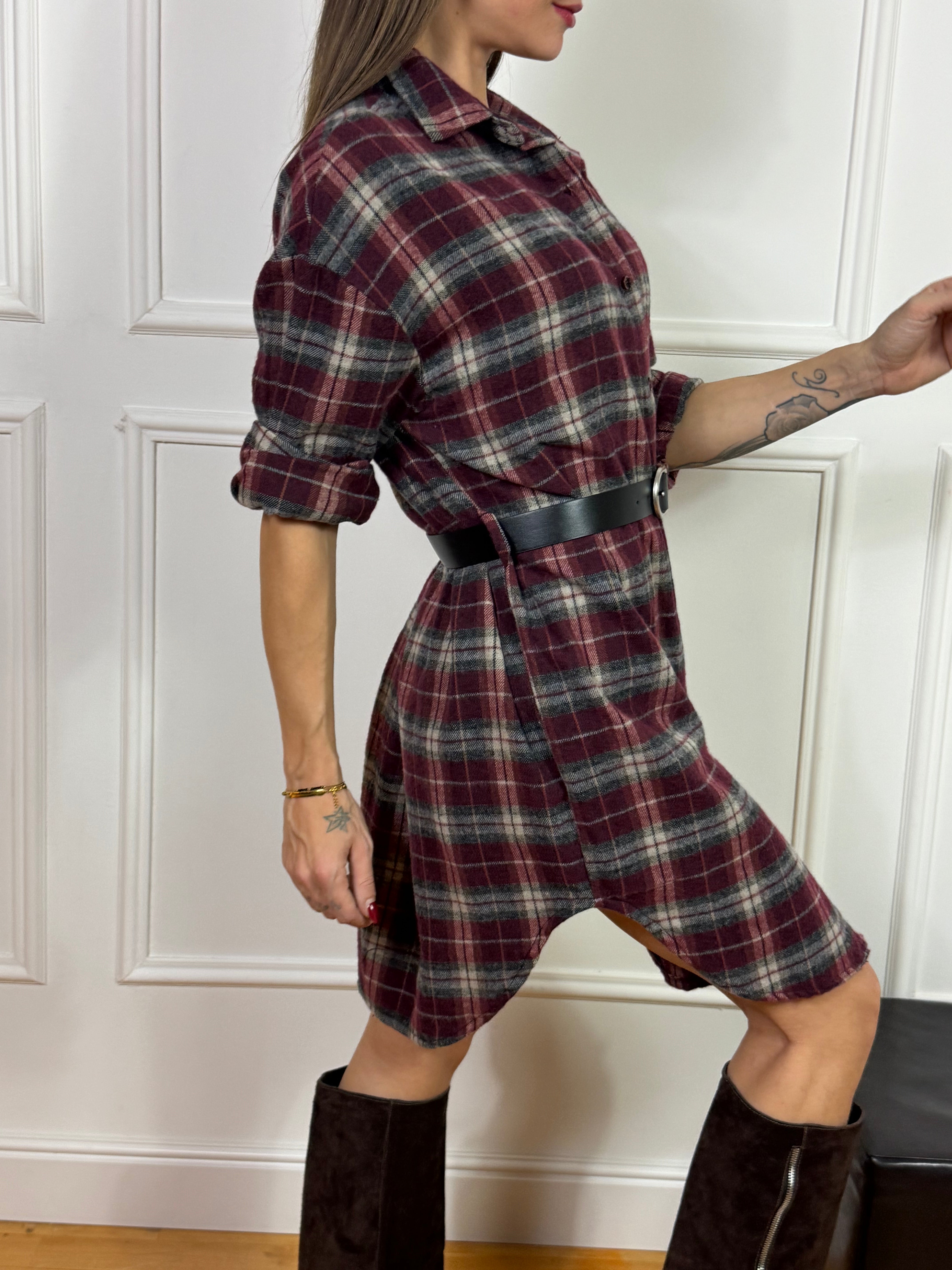 Abito / Maxi camicia in flanella con cintura Susy Mix fantasia SCOZZESE