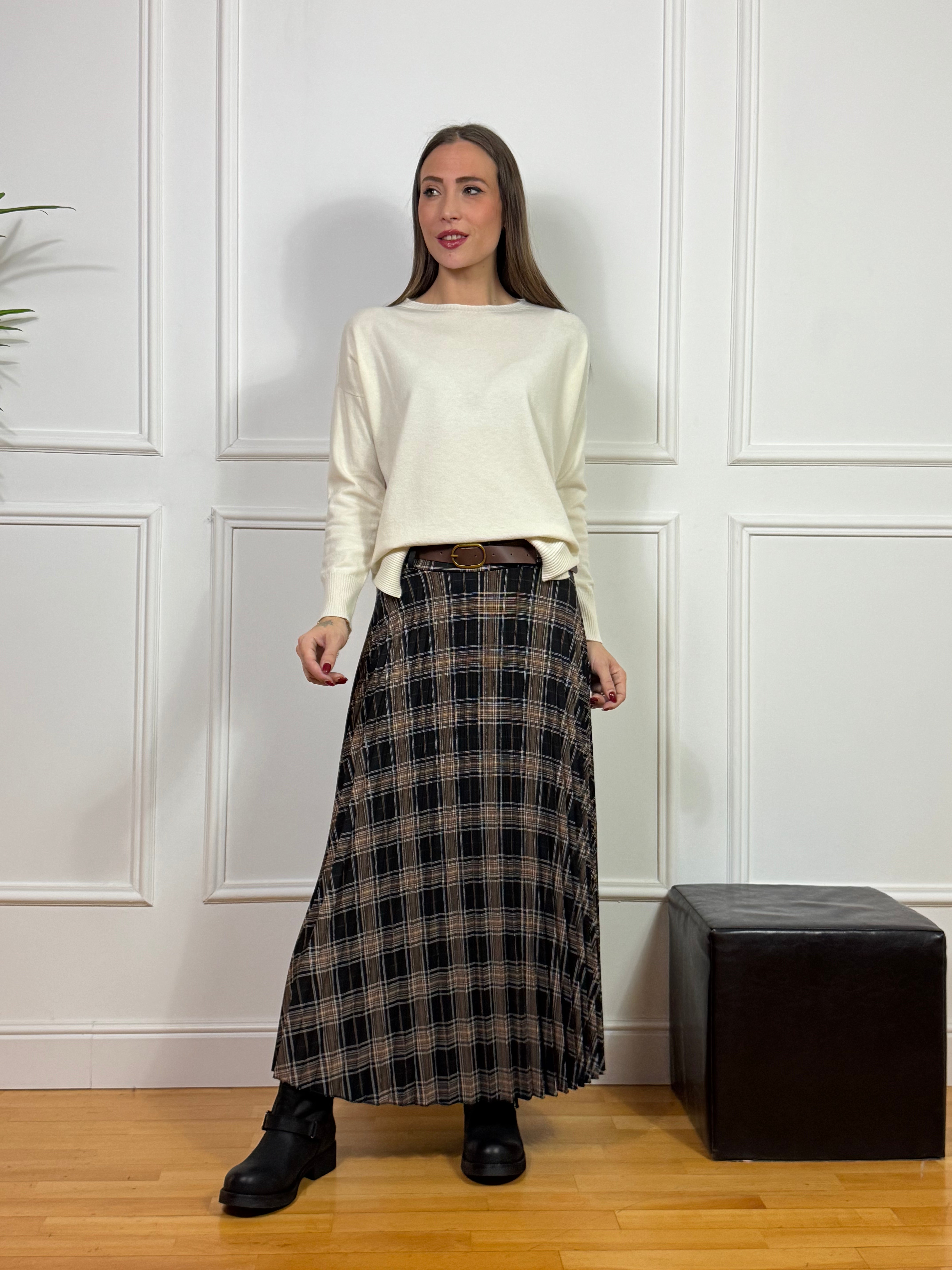 Gonna con cintura Susy Mix plissettata fantasia Principe di Galles