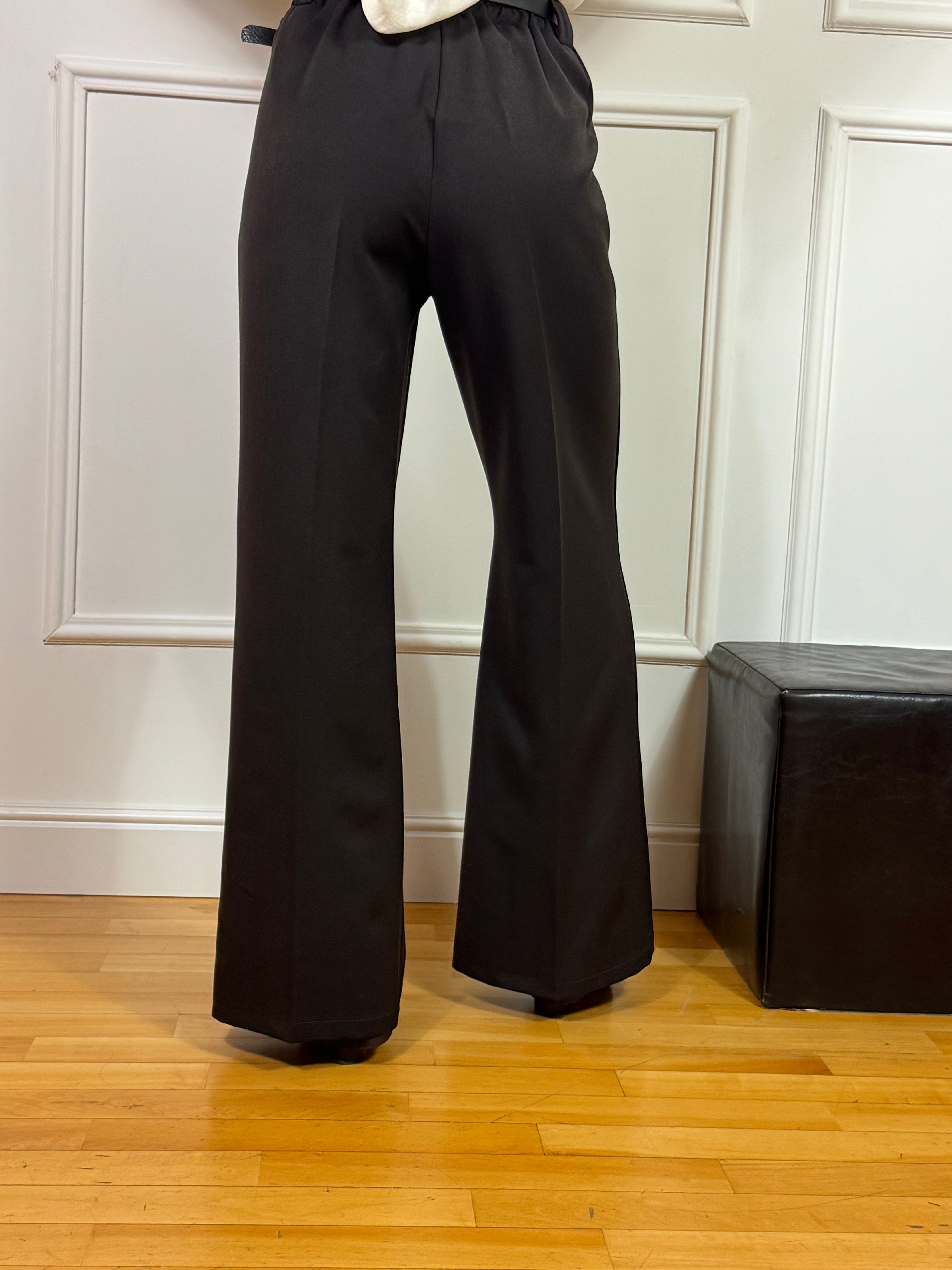Pantalone Susy Mix wide leg in tessuto elasticizzato con cintura