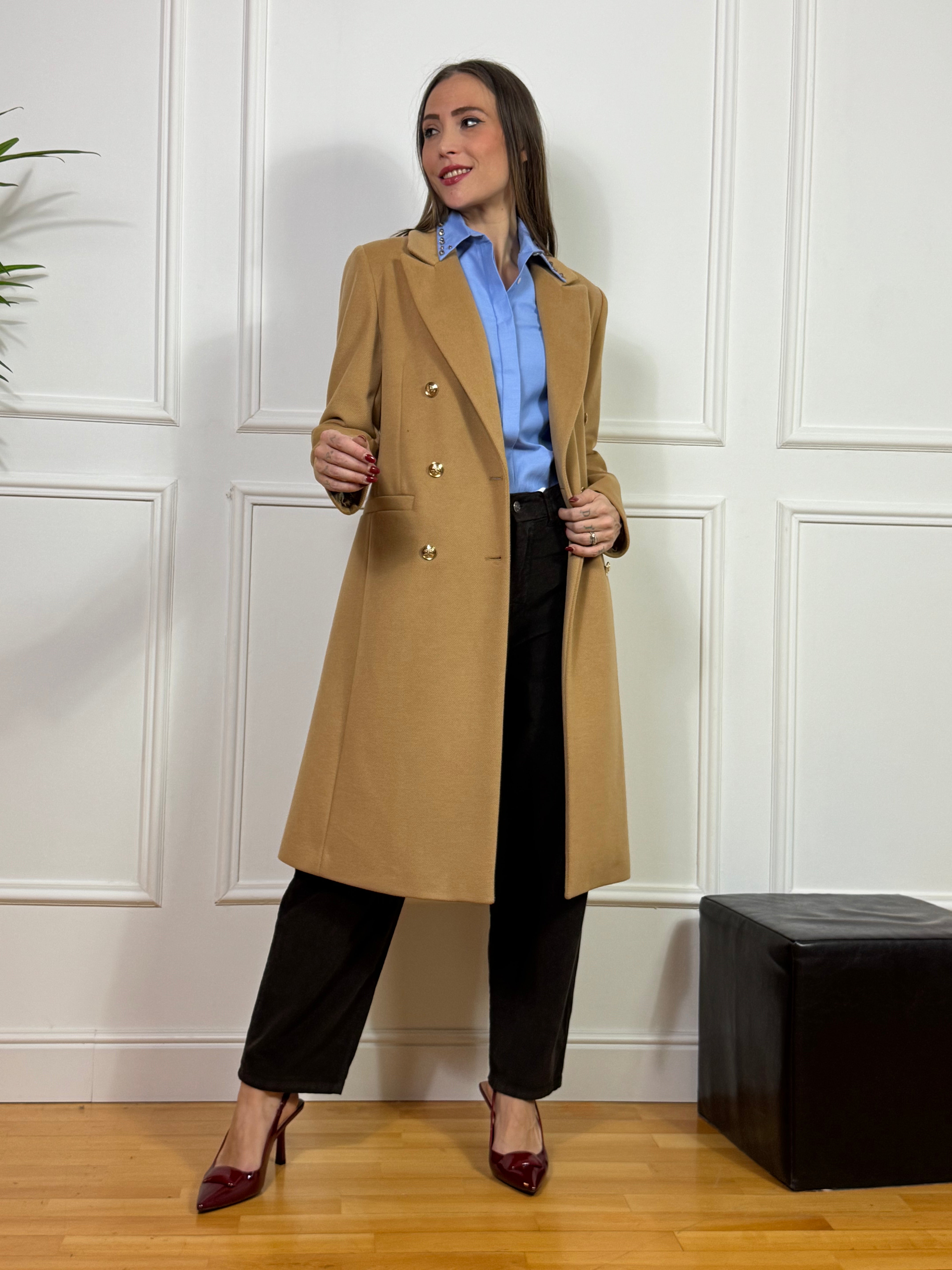 Cappotto doppiopetto SUSY MIX con bottoni dorati