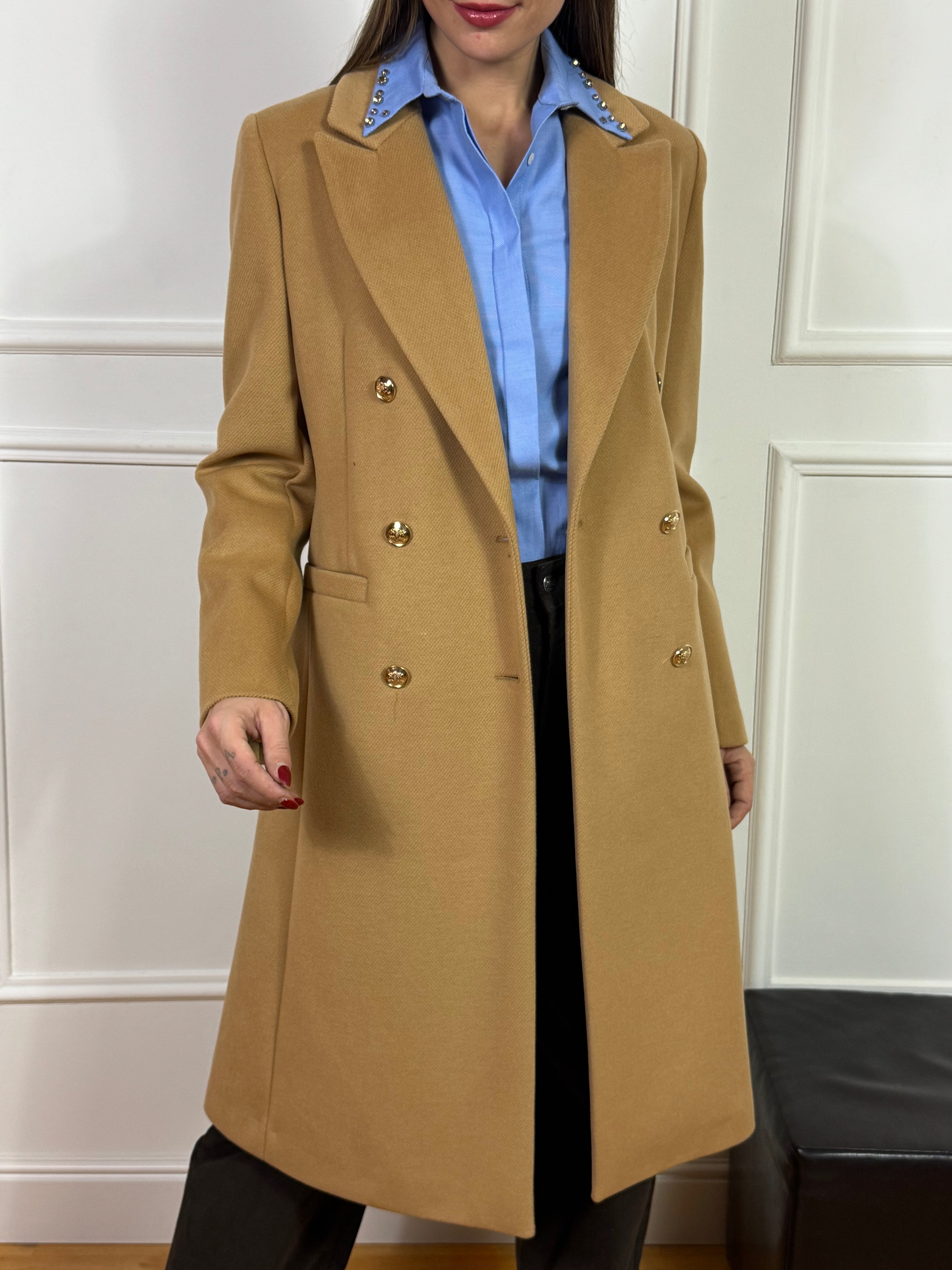 Cappotto doppiopetto SUSY MIX con bottoni dorati