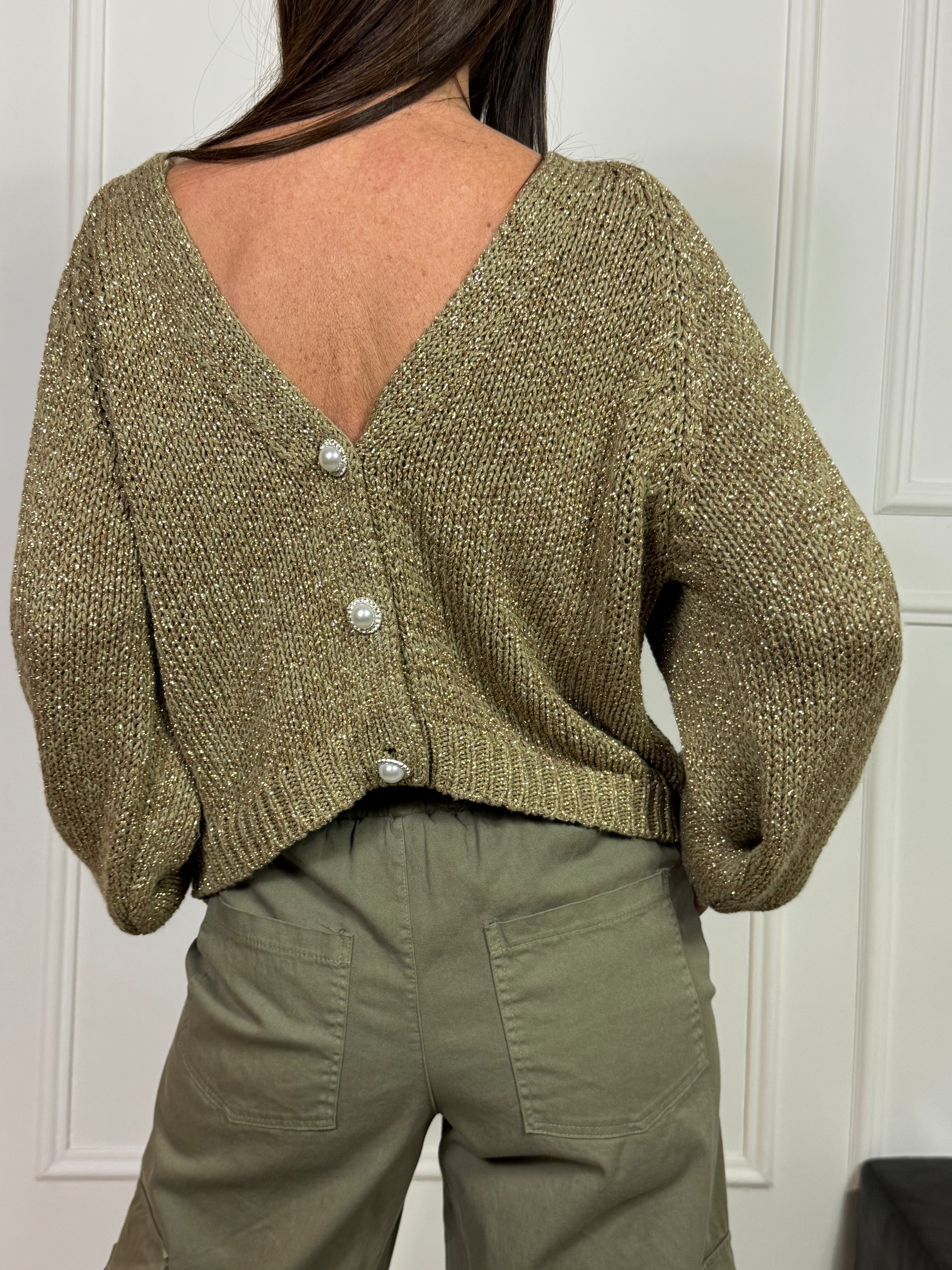 Cardigan con bottoni gioiello Have One FILATO LUREX