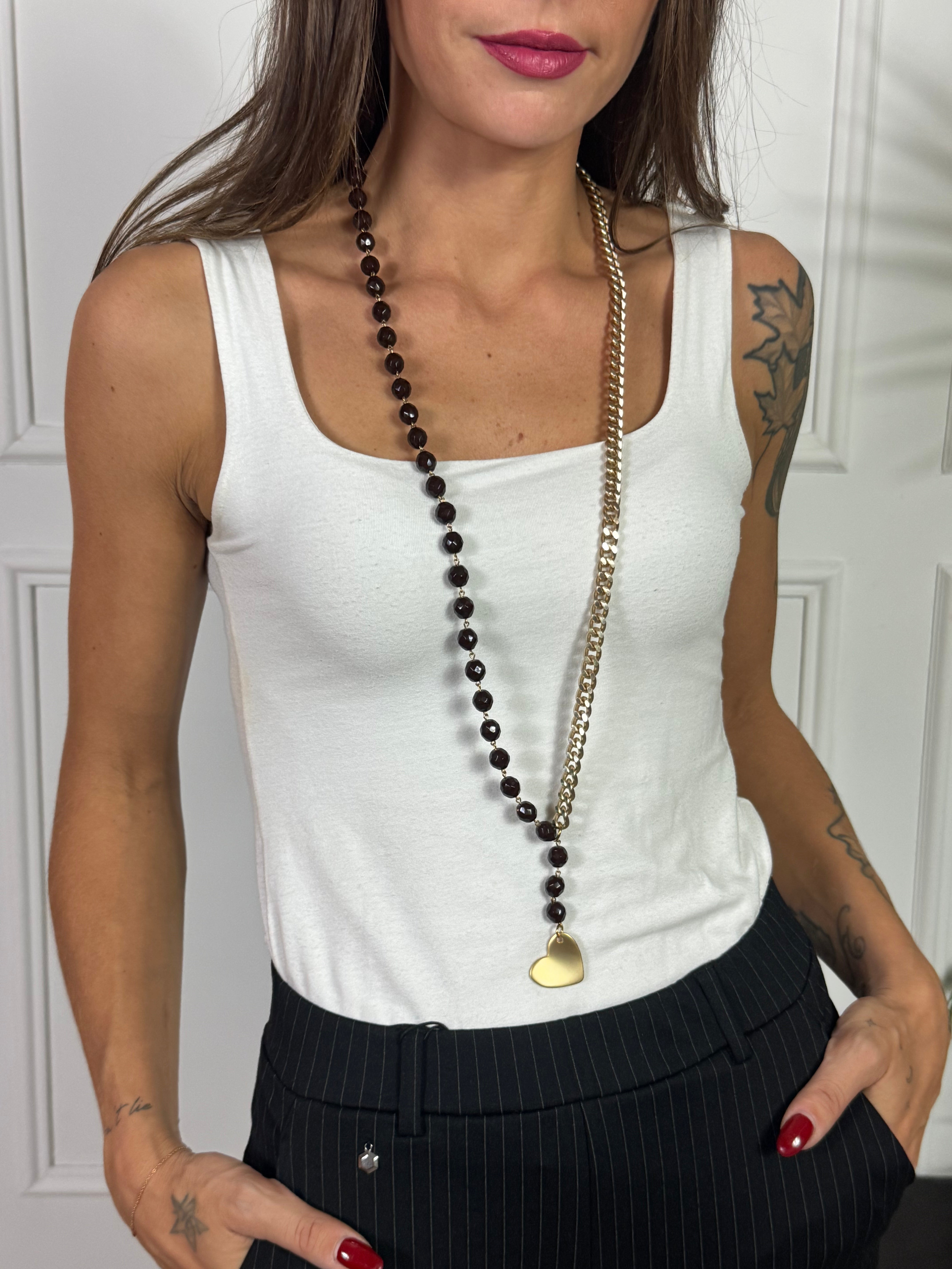 Collana Momi FRANCESCA LUNGA -ORO - CUORE - MARRONE