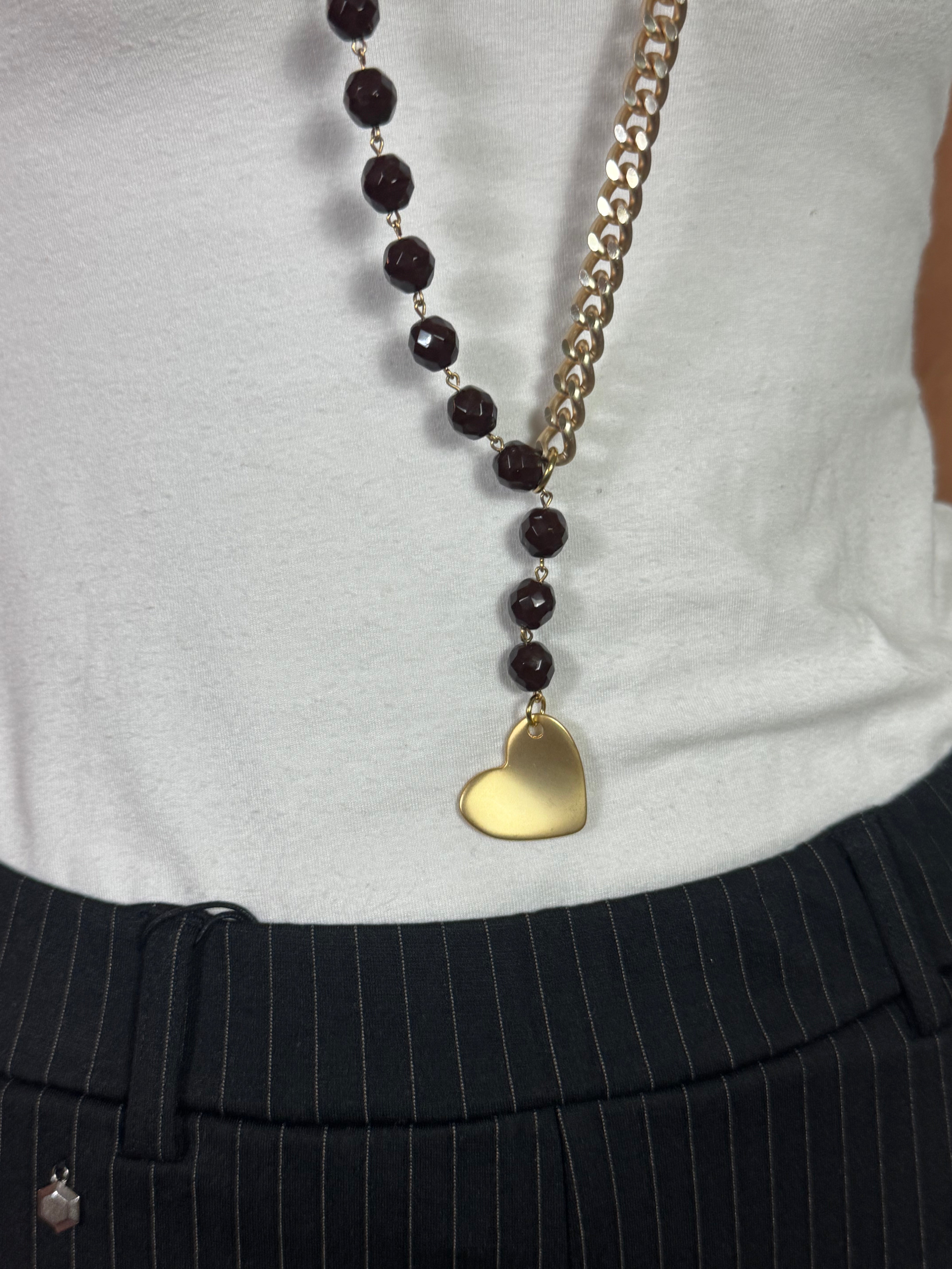Collana Momi FRANCESCA LUNGA -ORO - CUORE - MARRONE