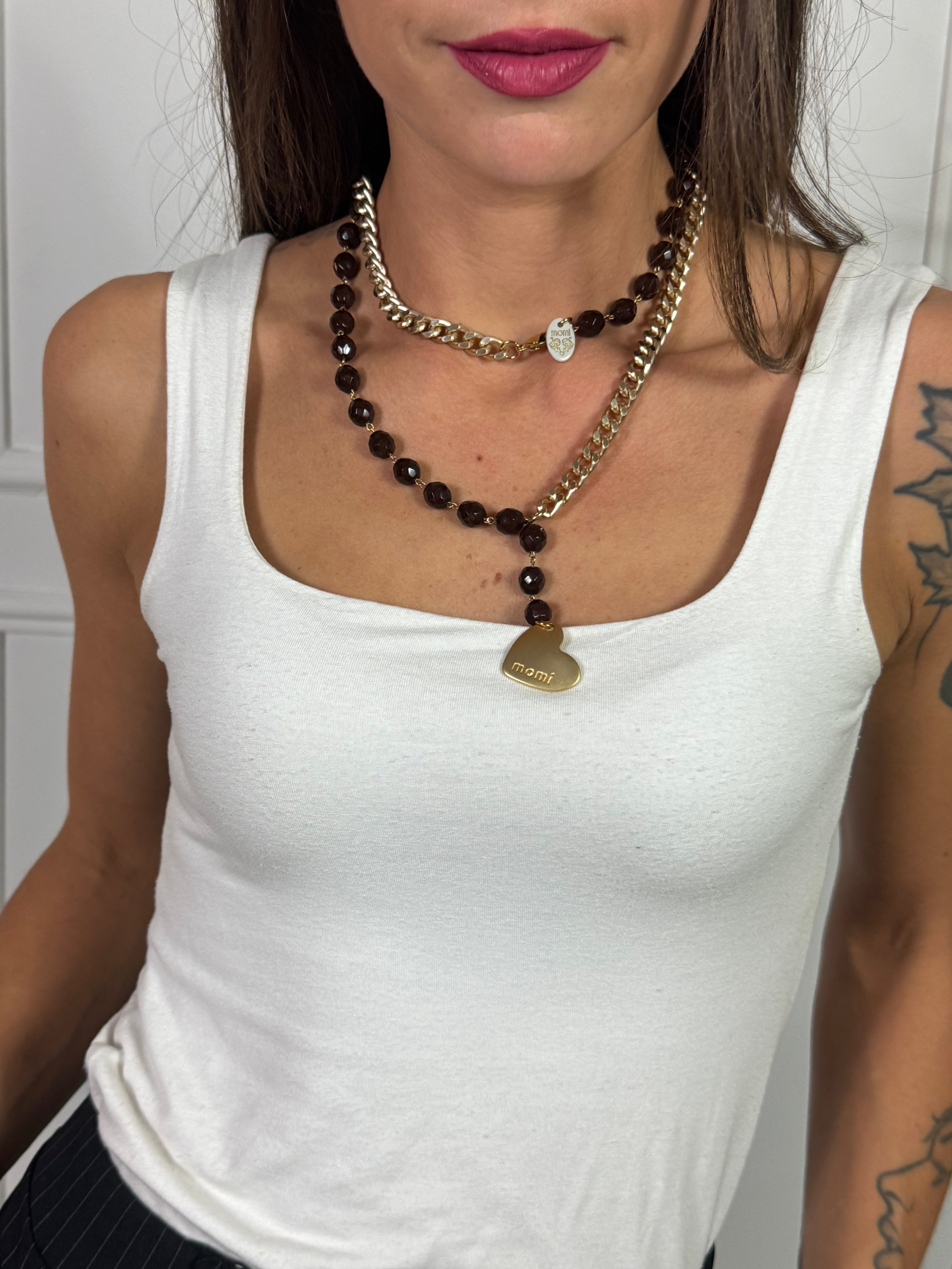 Collana Momi FRANCESCA LUNGA -ORO - CUORE - MARRONE
